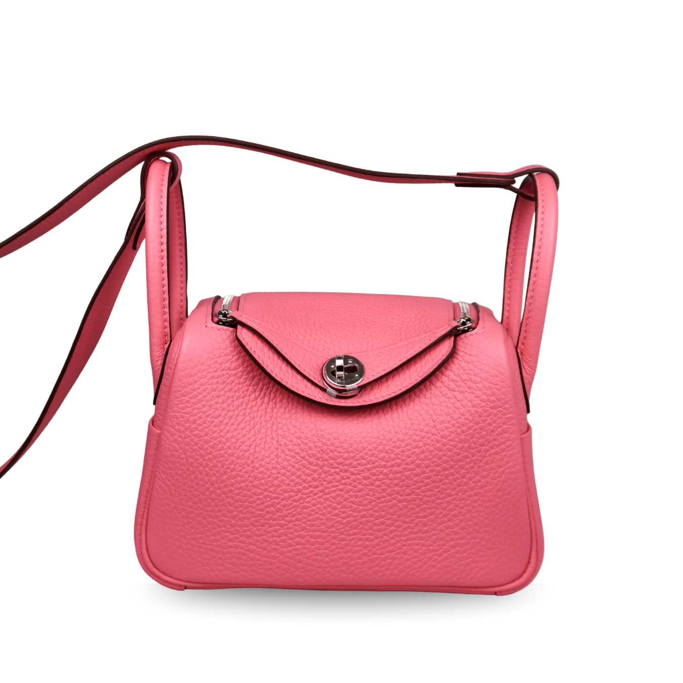 Hermès Mini Lindy Rose Azalea Taurillon Clemence Palladium