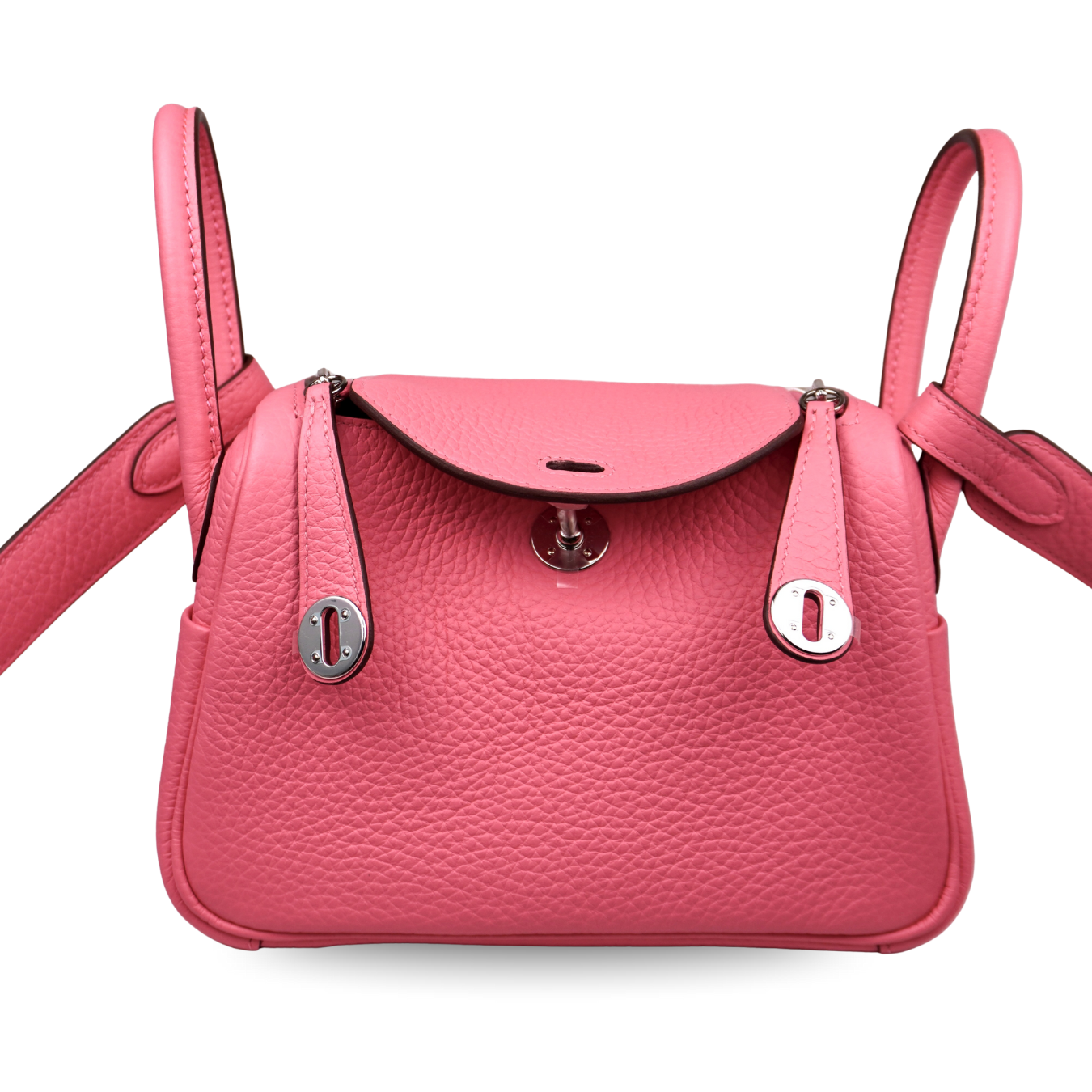 Hermès Mini Lindy Rose Azalea Taurillon Clemence Palladium
