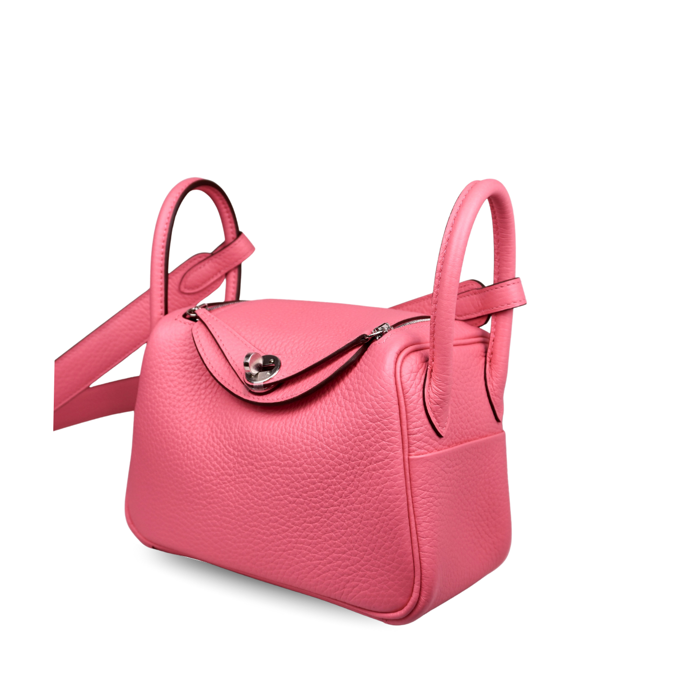Hermès Mini Lindy Rose Azalea Taurillon Clemence Palladium