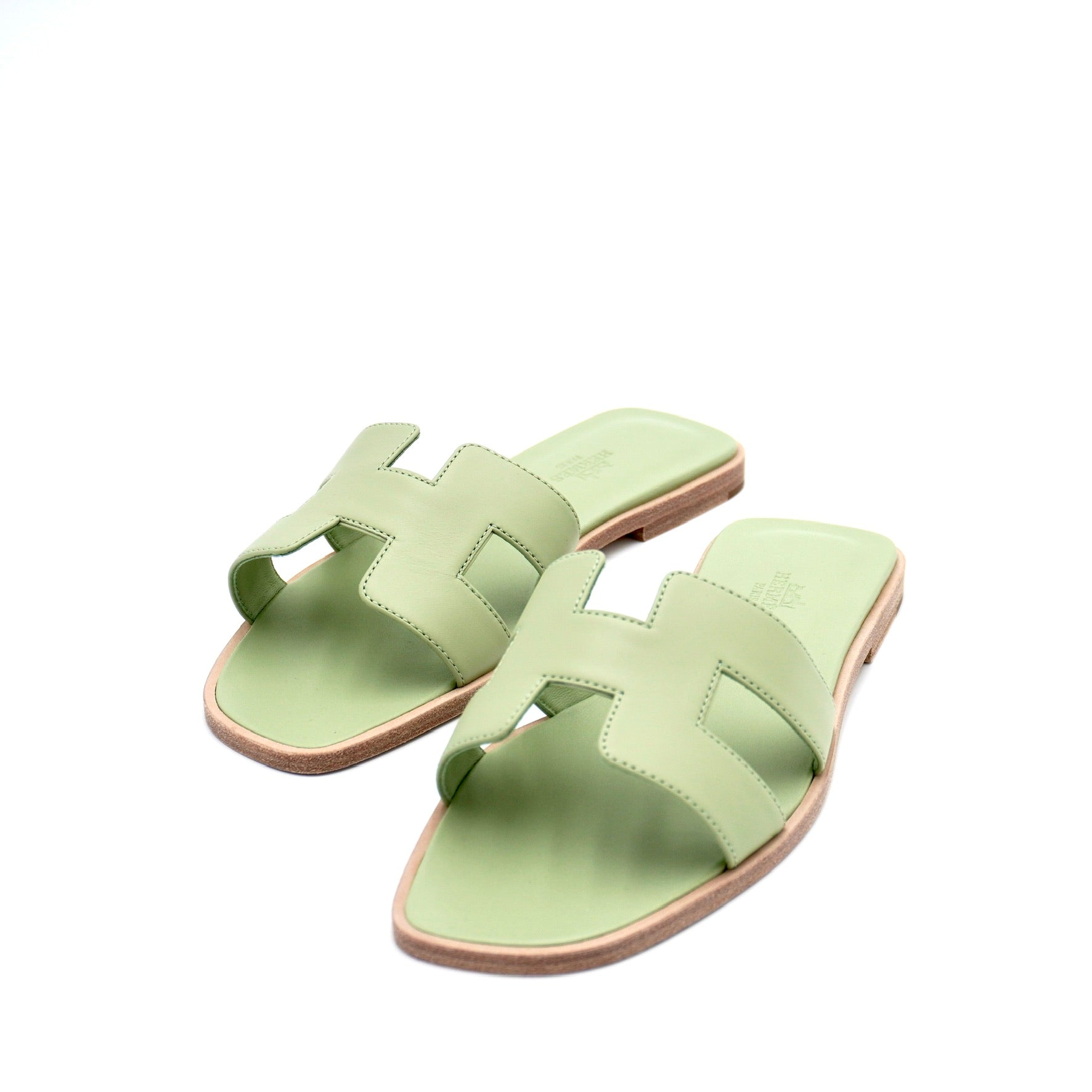 Hermès Oran Sandals Ocean Green Swift Leather