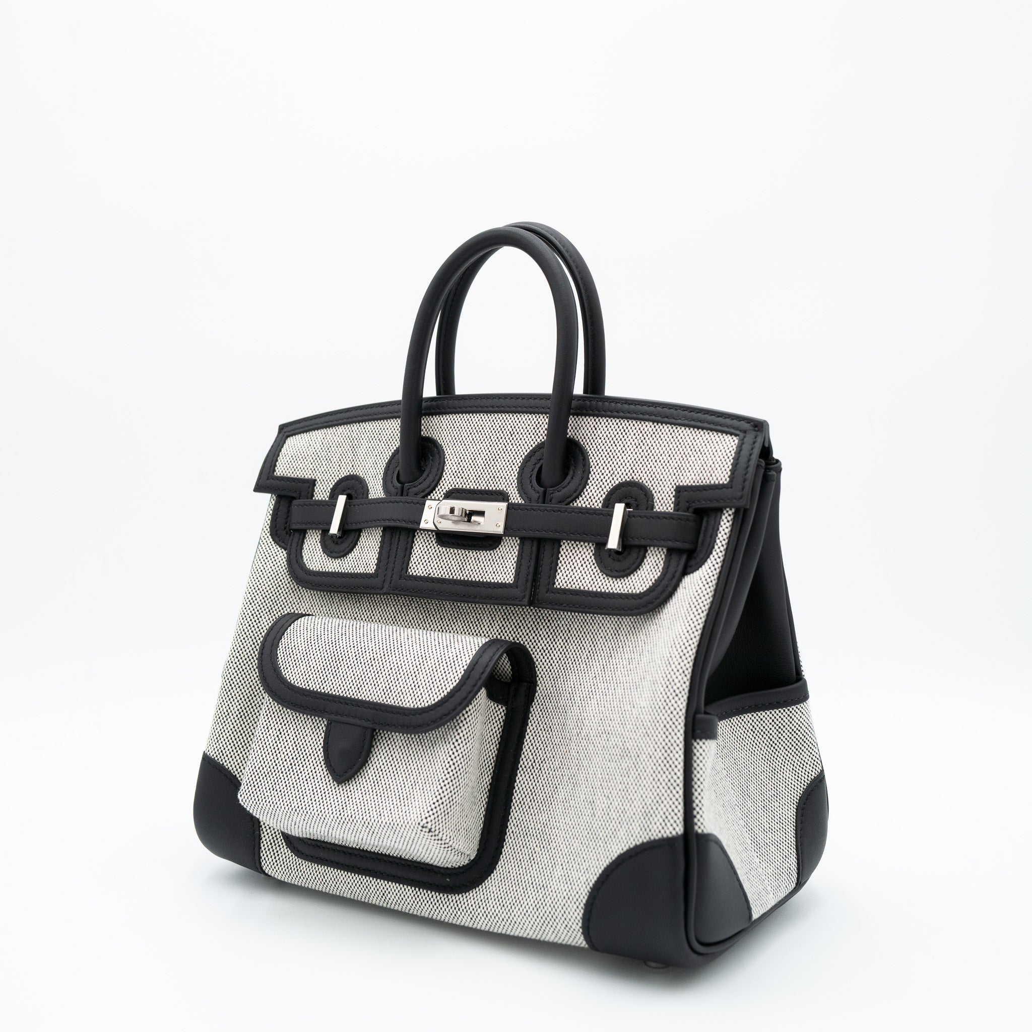 Hermès Birkin 25 Black PHW 'Panda' Swift / Toile Groenland