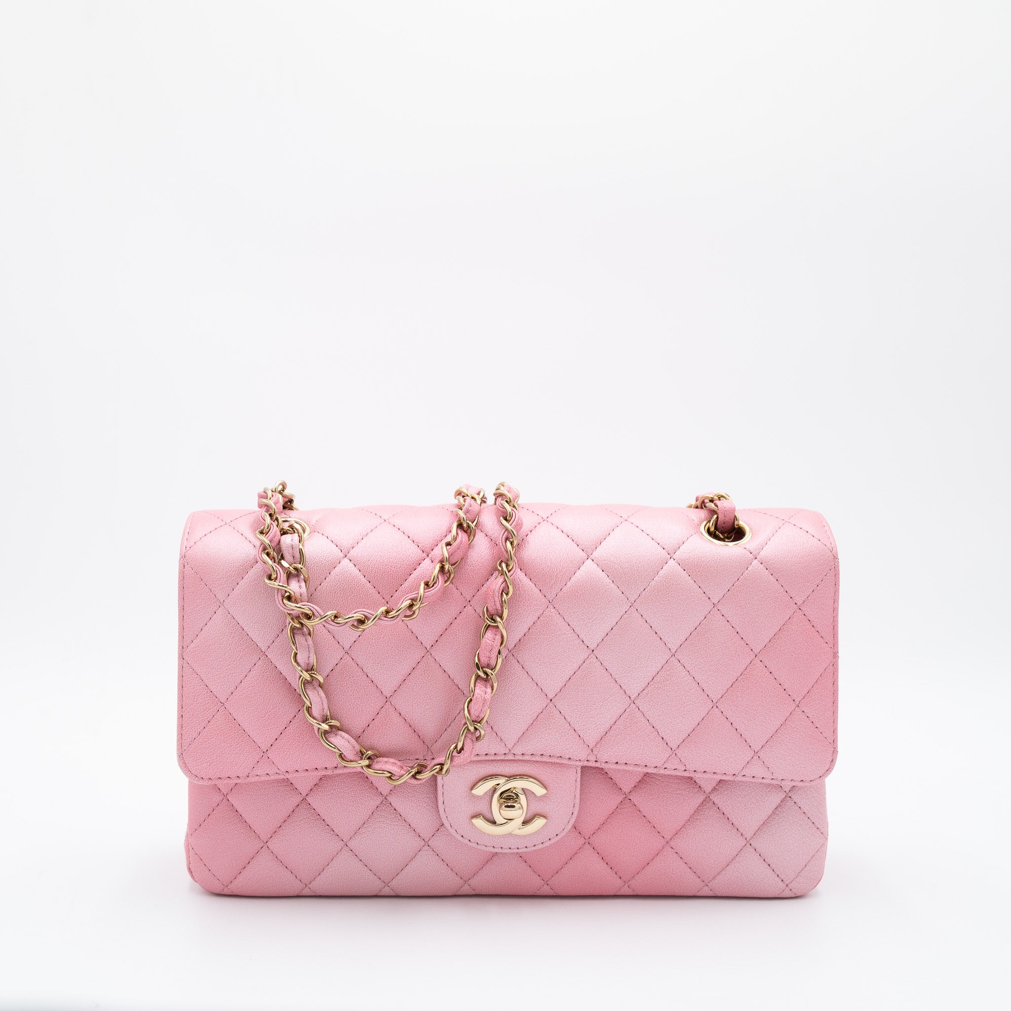 Chanel Classic Double Flap Small in Gradation Light Pink Goatskin with Gold Hardware