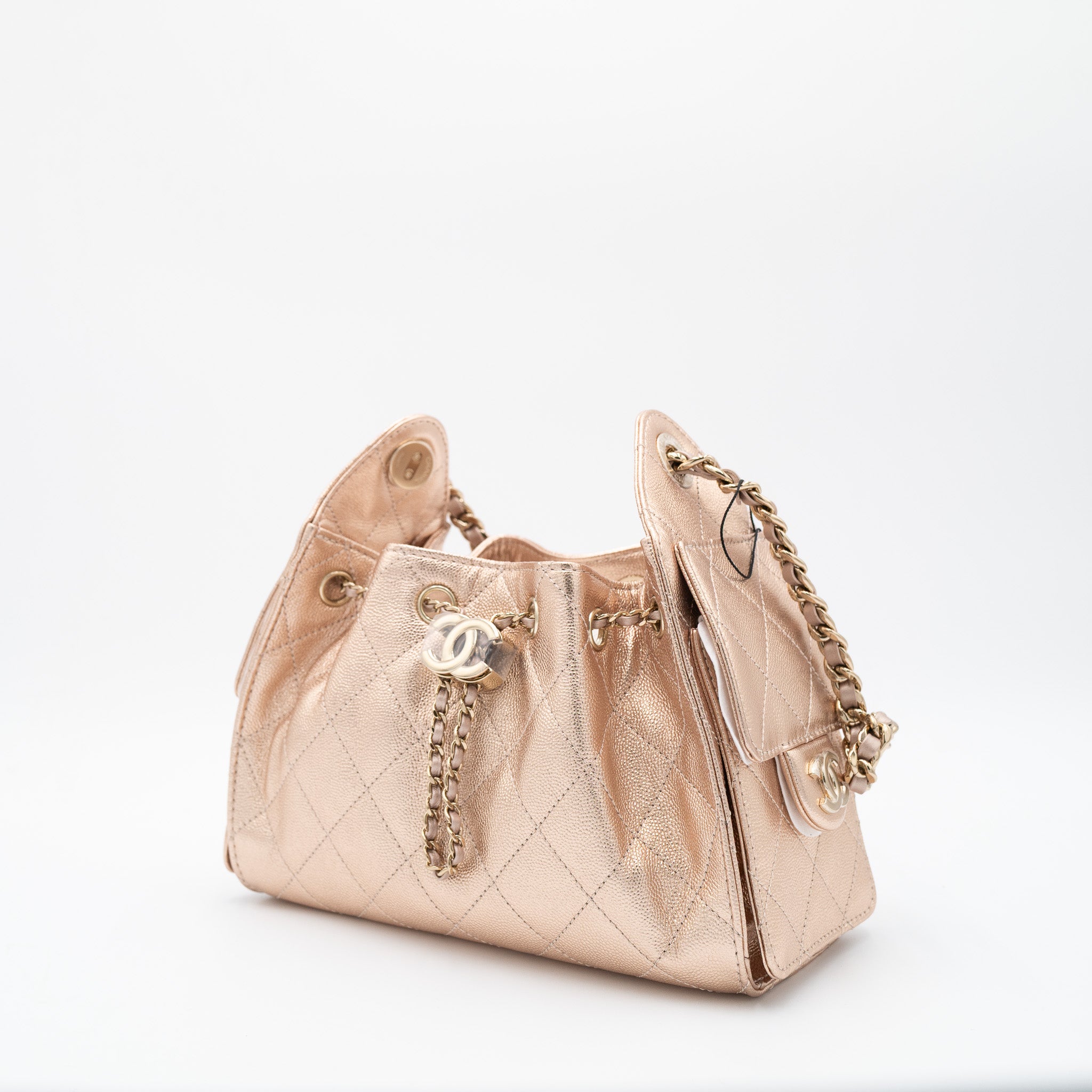 Chanel Small Hobo Bag in Metallic Gold Grained Calfskin