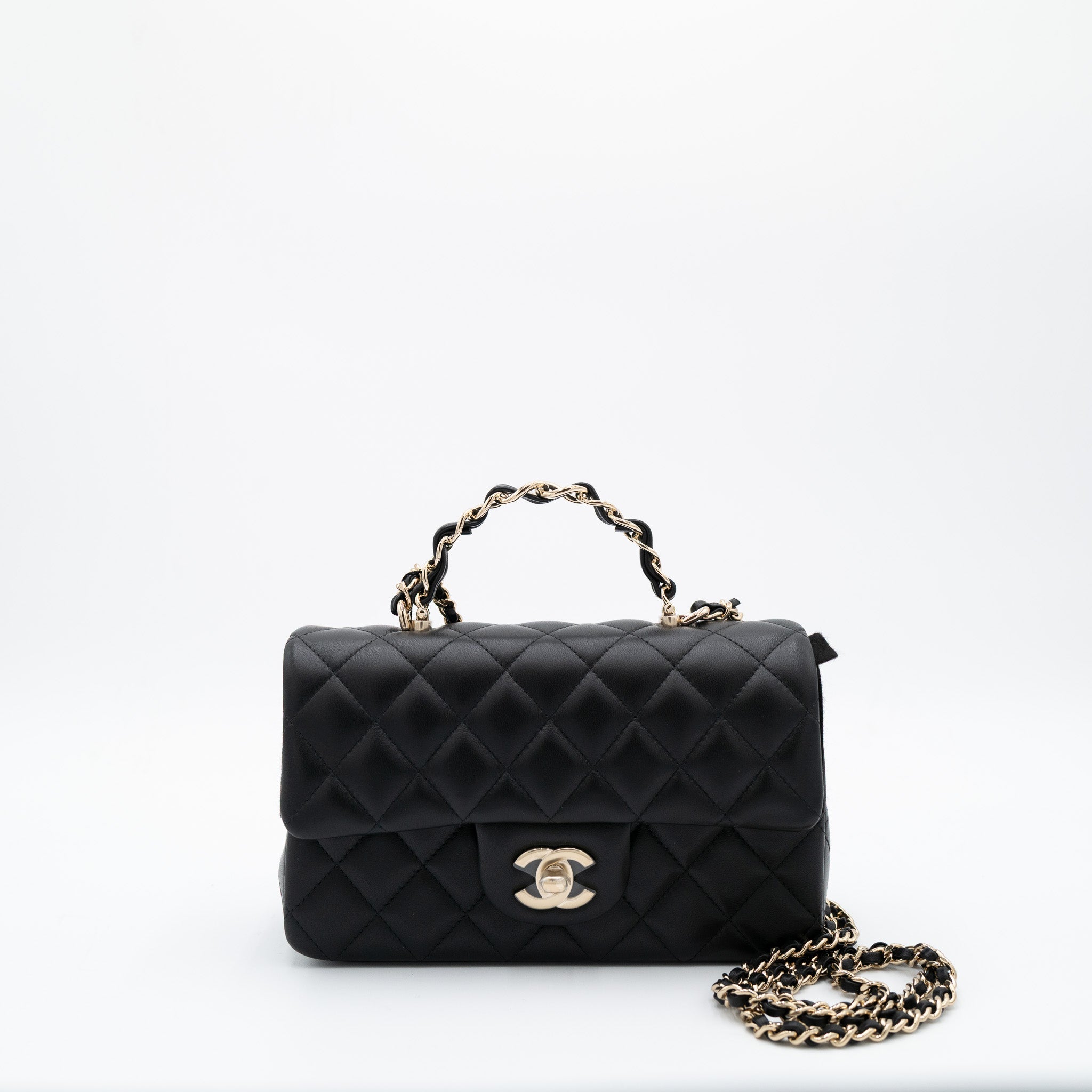Chanel Lambskin Quilted Mini Top Handle Rectangular Flap Bag