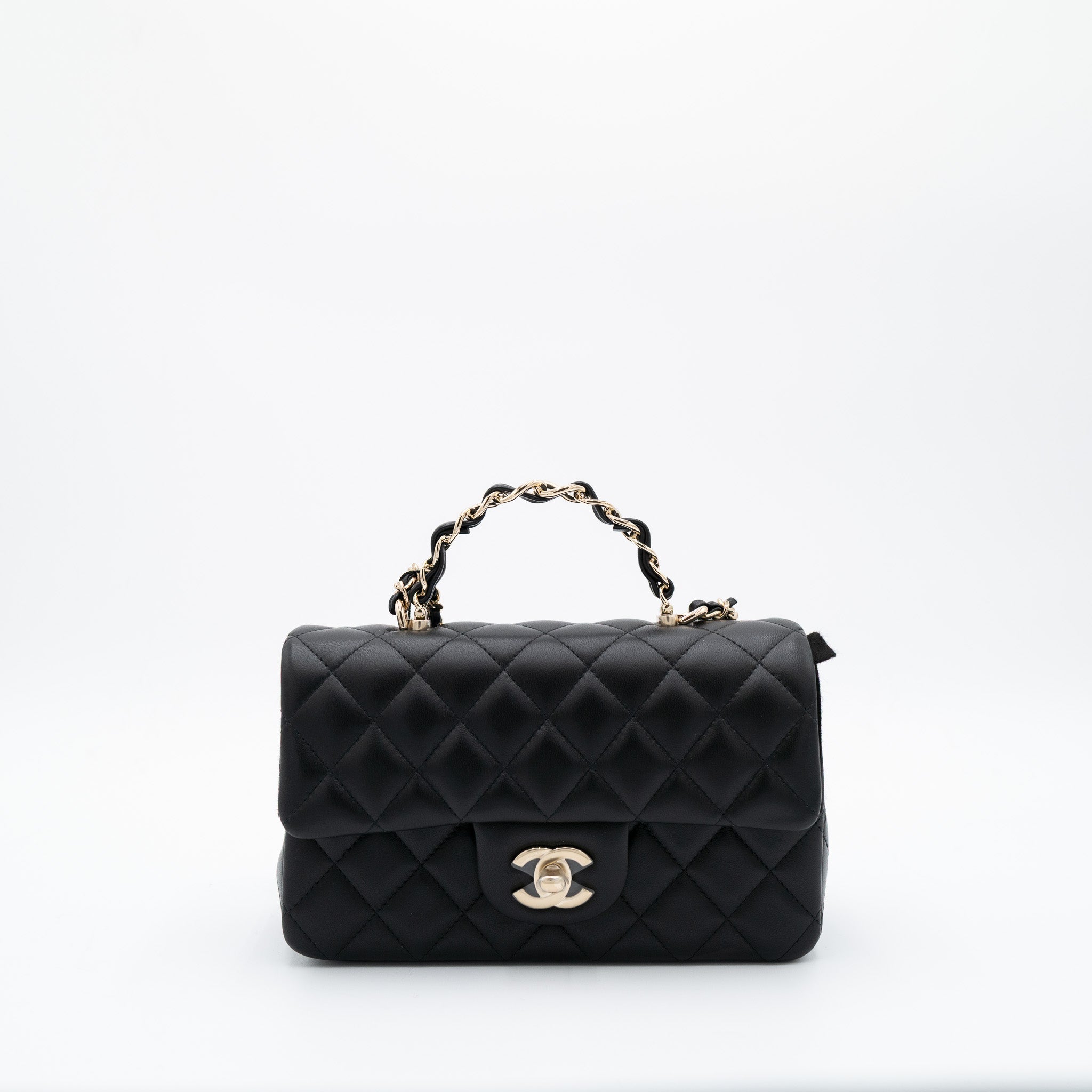 Chanel Lambskin Quilted Mini Top Handle Rectangular Flap Bag