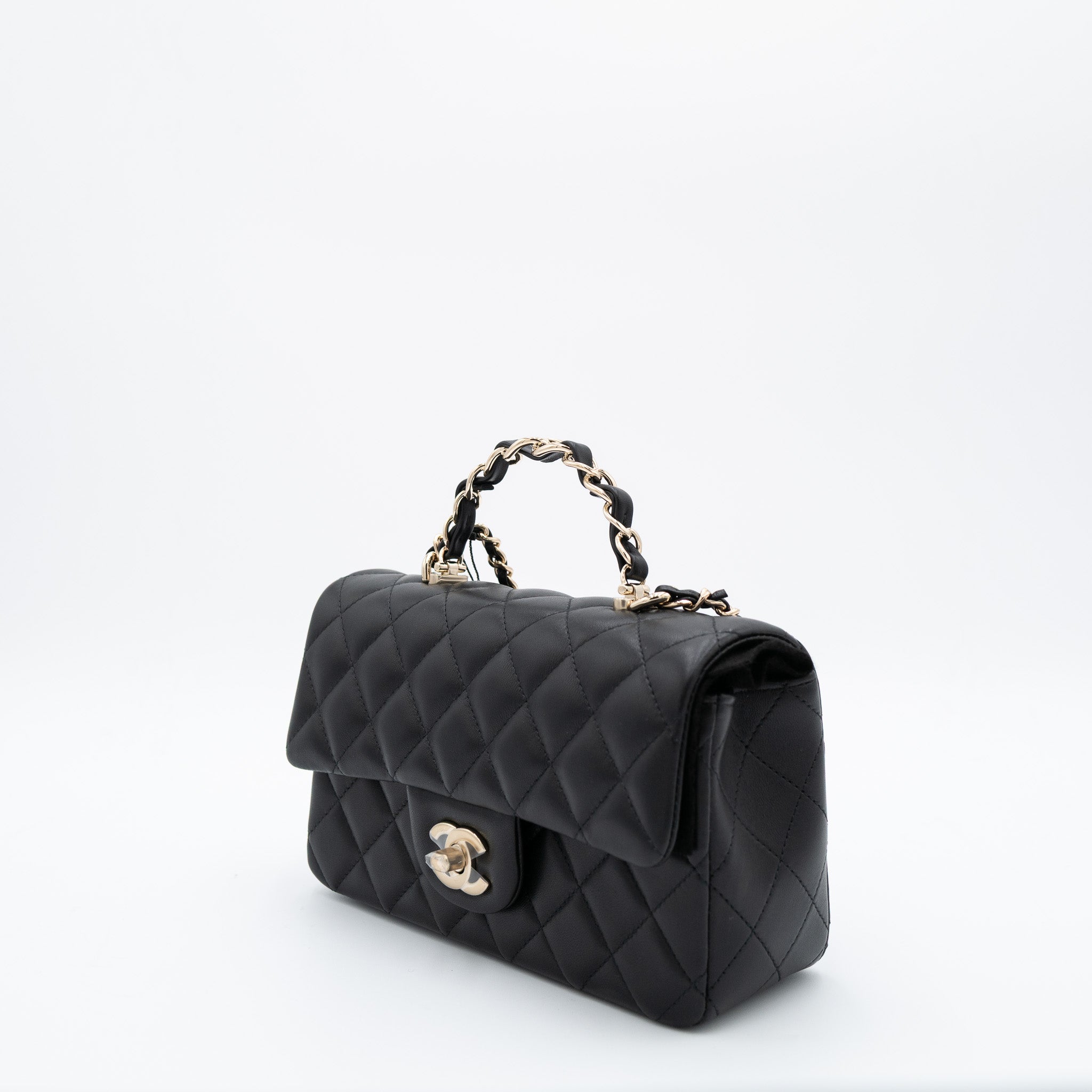Chanel Lambskin Quilted Mini Top Handle Rectangular Flap Bag