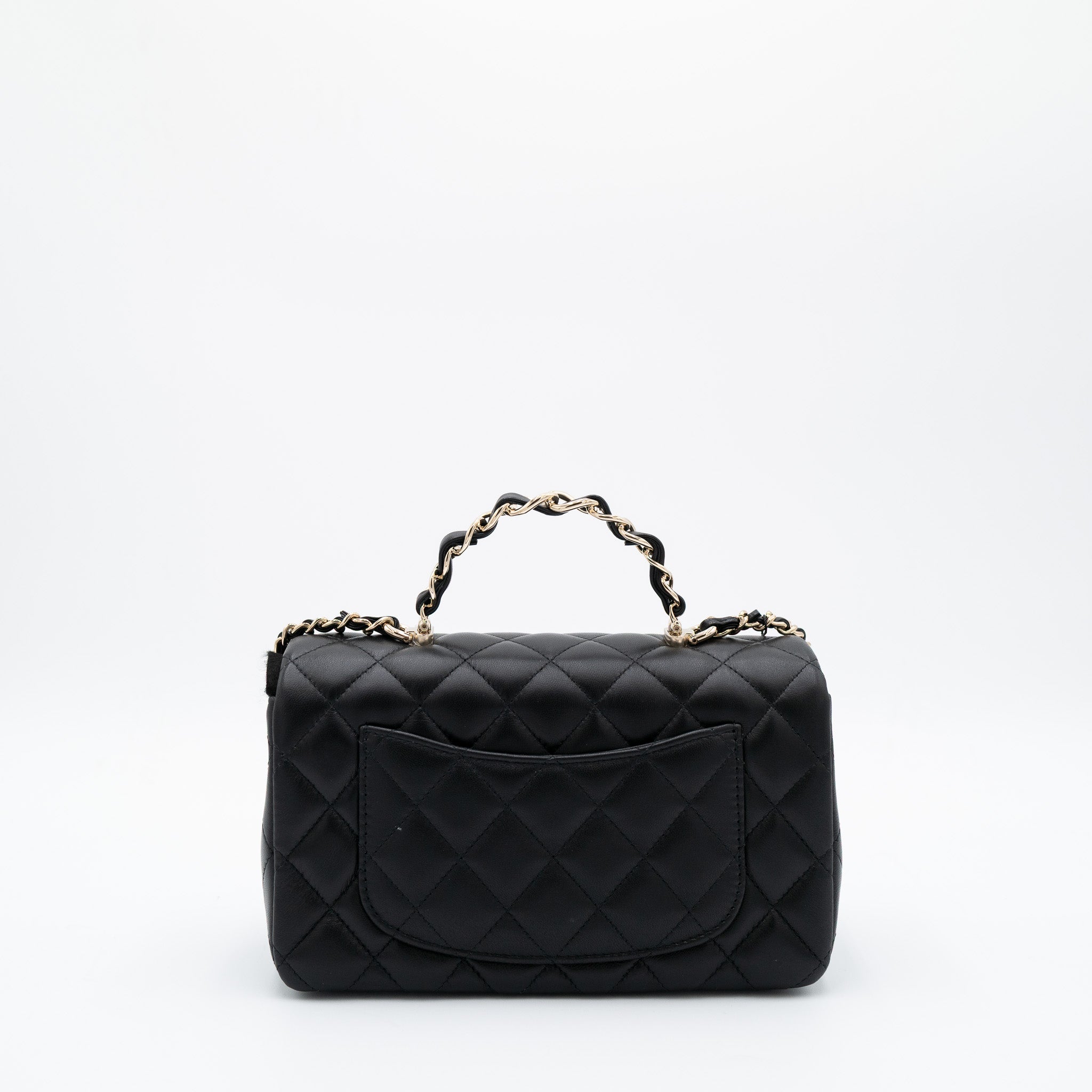 Chanel Lambskin Quilted Mini Top Handle Rectangular Flap Bag