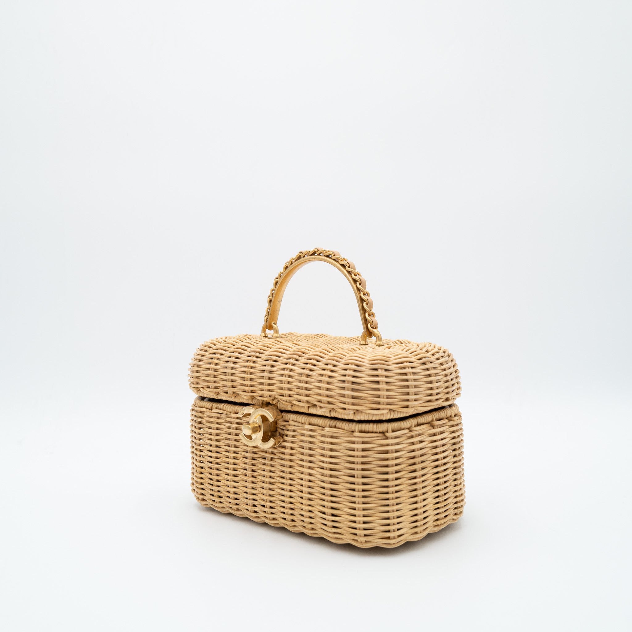 Chanel Vanity Case in Rattan with Gold Hardware