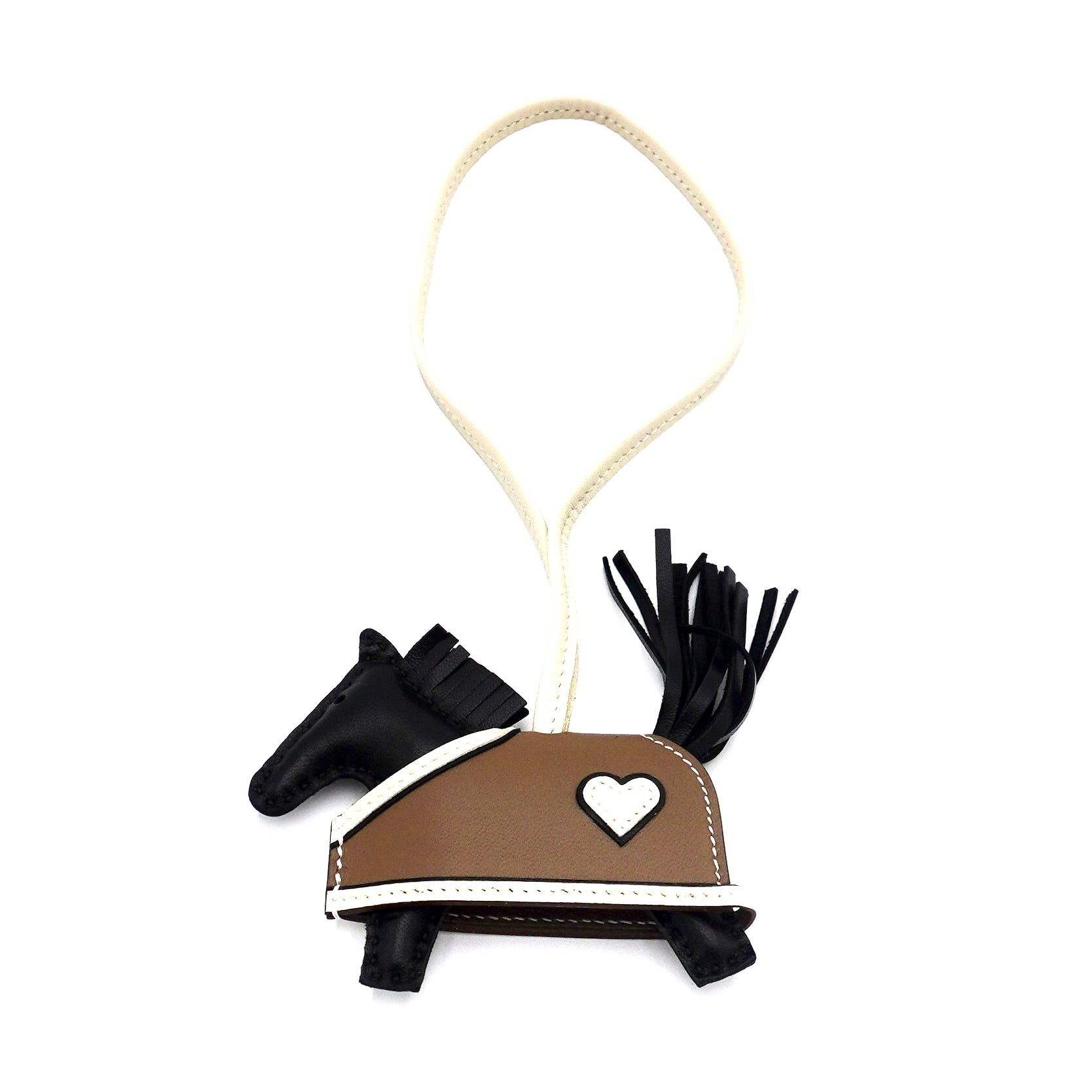 Hermès Rodeo Robeo Coeur PM Charm Noir, Craie, Etoupe