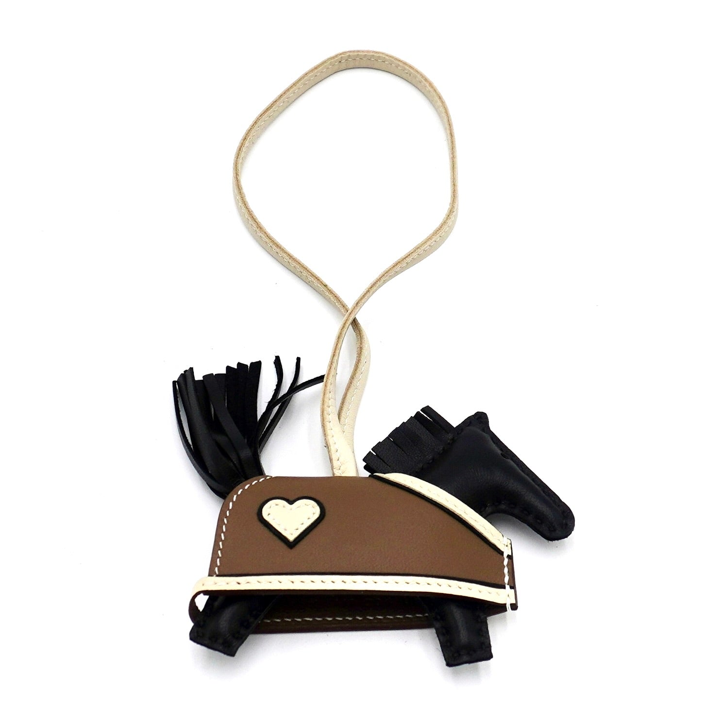 Hermès Rodeo Robeo Coeur PM Charm Noir, Craie, Etoupe