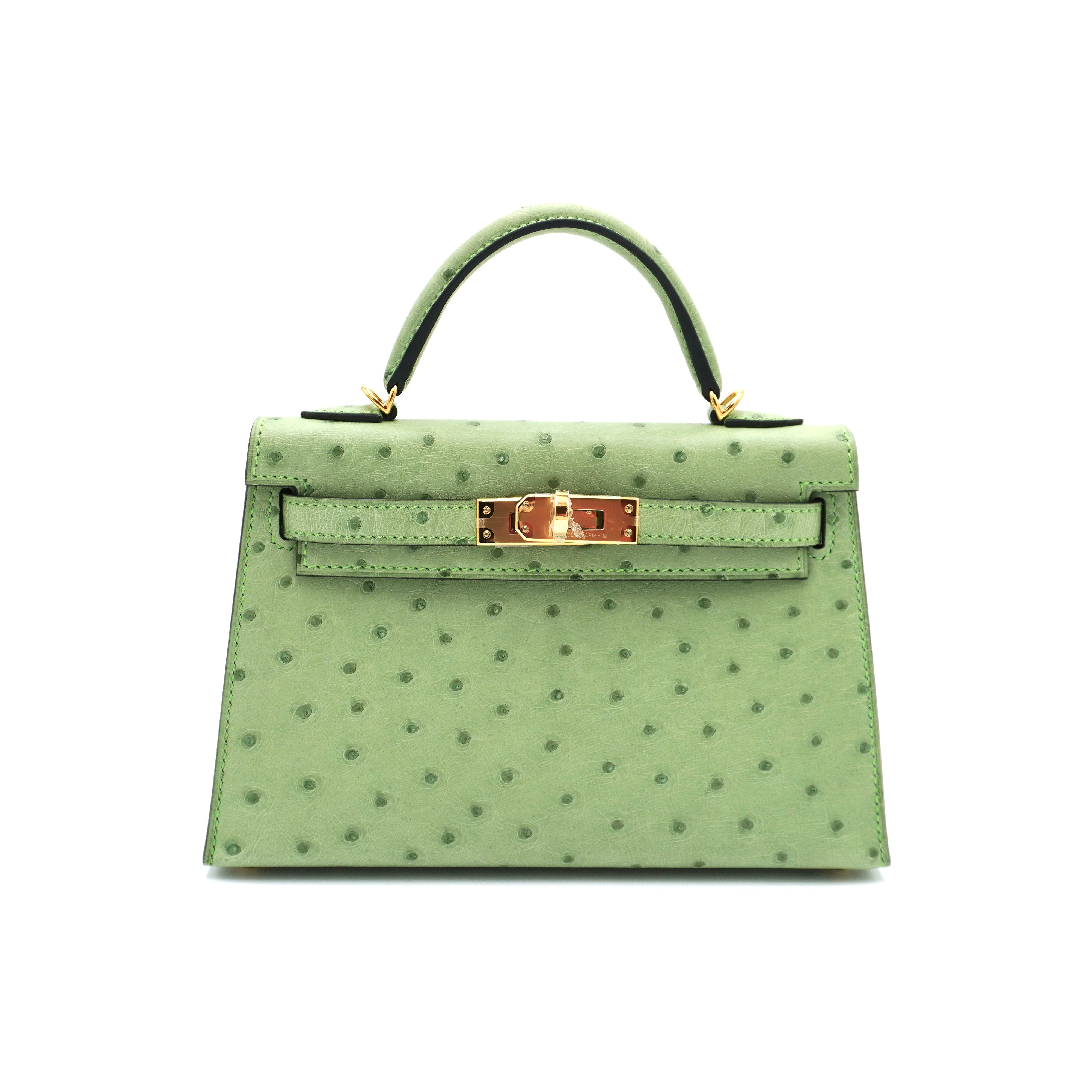 Hermès Mini Kelly II 20 Vert Criquet Ostrich Gold