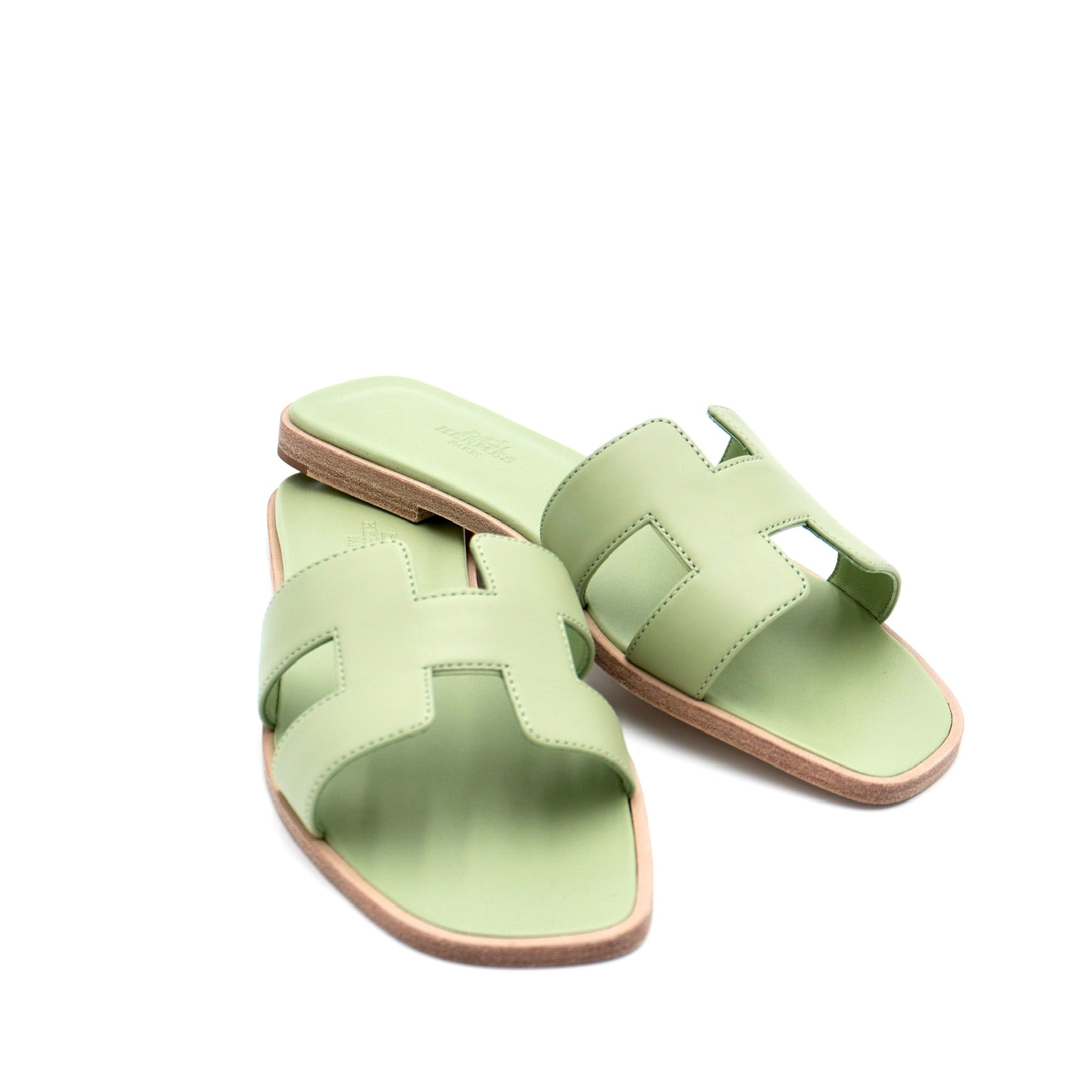Hermès Oran Sandals Ocean Green Swift Leather