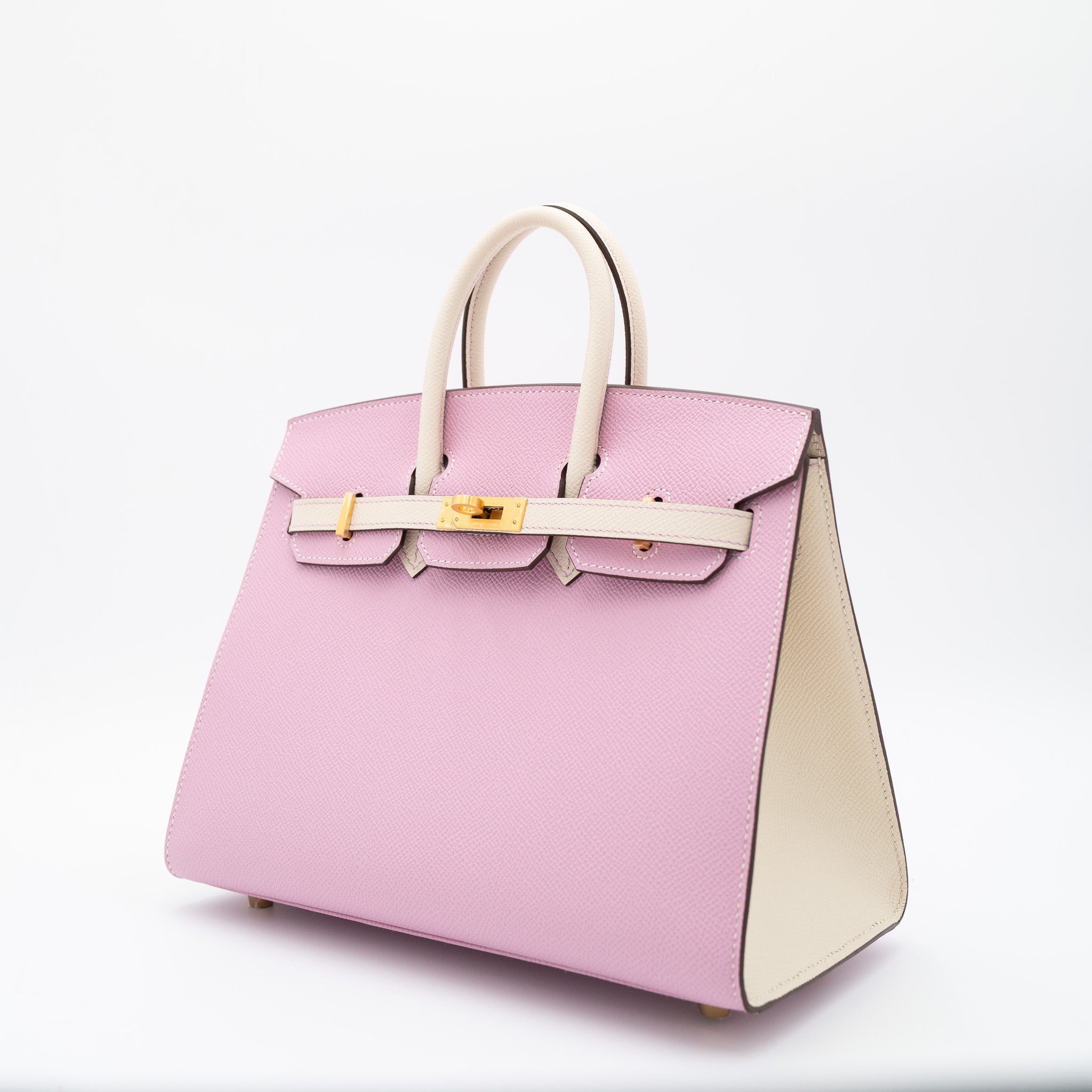 Hermès Birkin 25 Sellier in Mauve Sylvestre and Craie with Brushed Gold Hardware