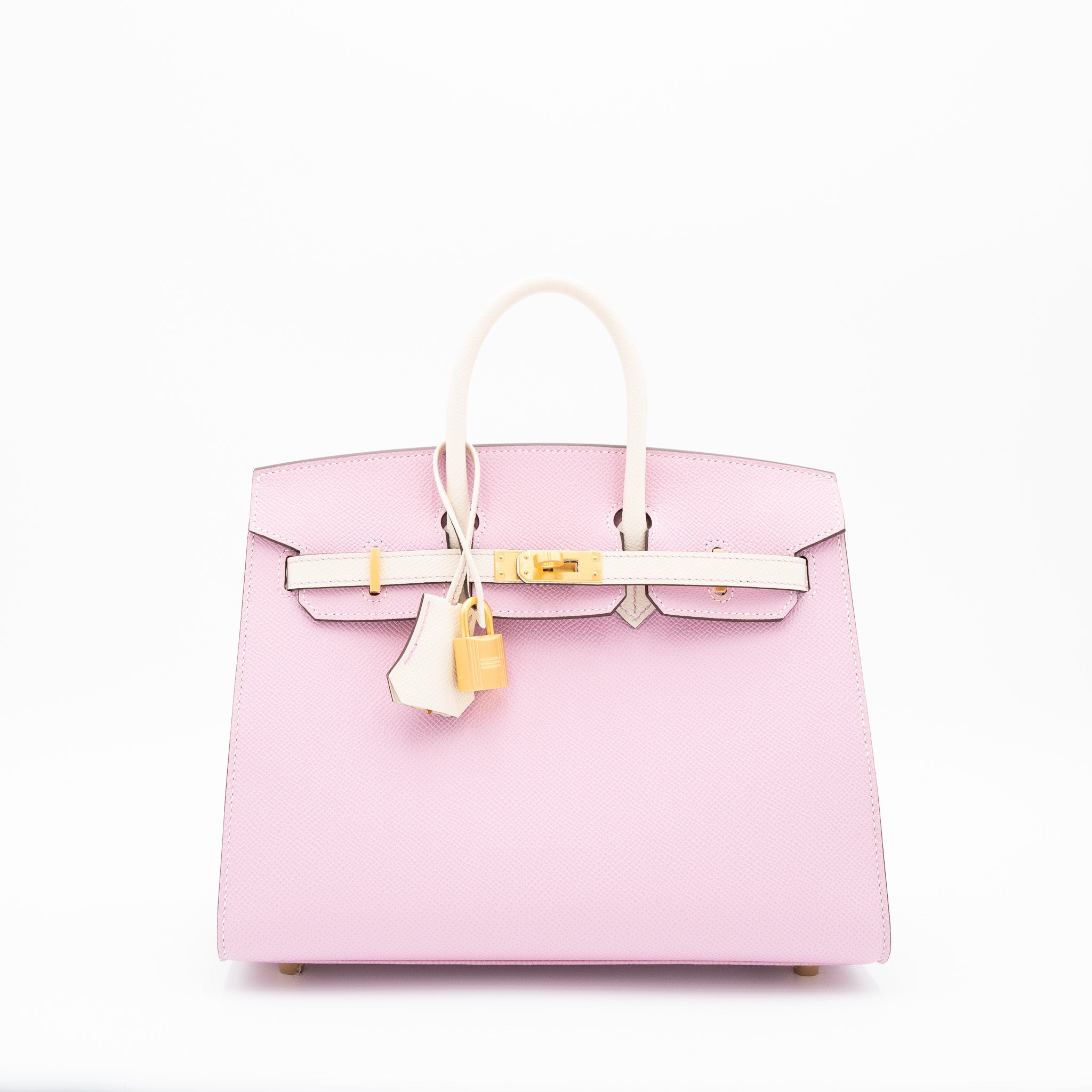 【美品】HERMES アヴァロン ピンク×ホワイト Hermès Birkin 25 Sellier in Mauve Sylvestre and Craie with Brushed Gol