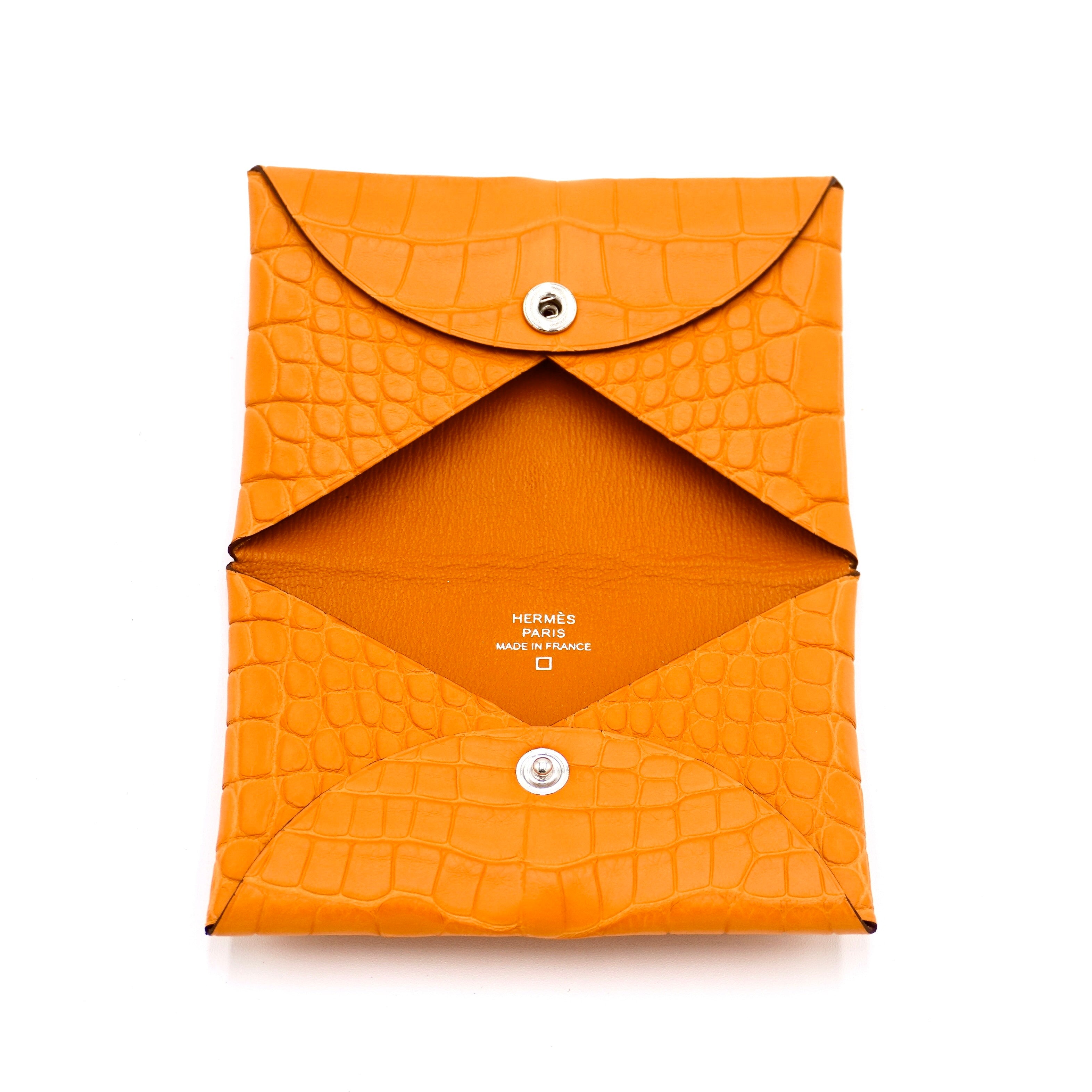 Hermès Calvi Card Case Apricot Matte Alligator