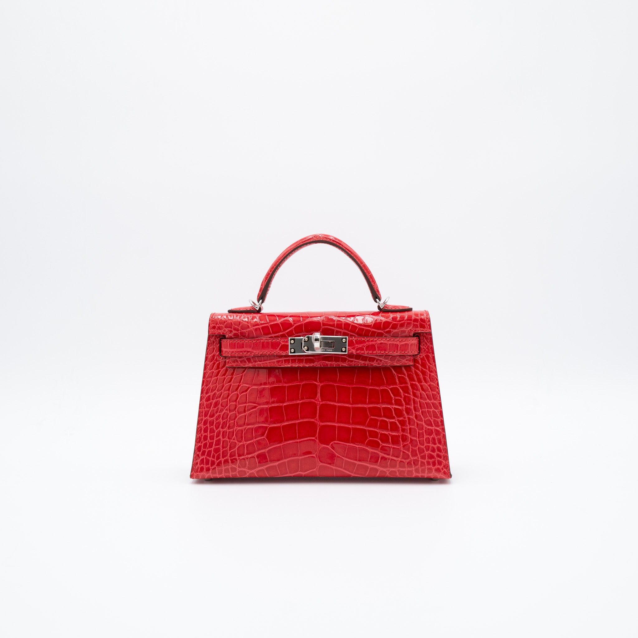 Hermès Kelly 20 Rouge De Coeur Porosus Crocodile Palladium Hardware
