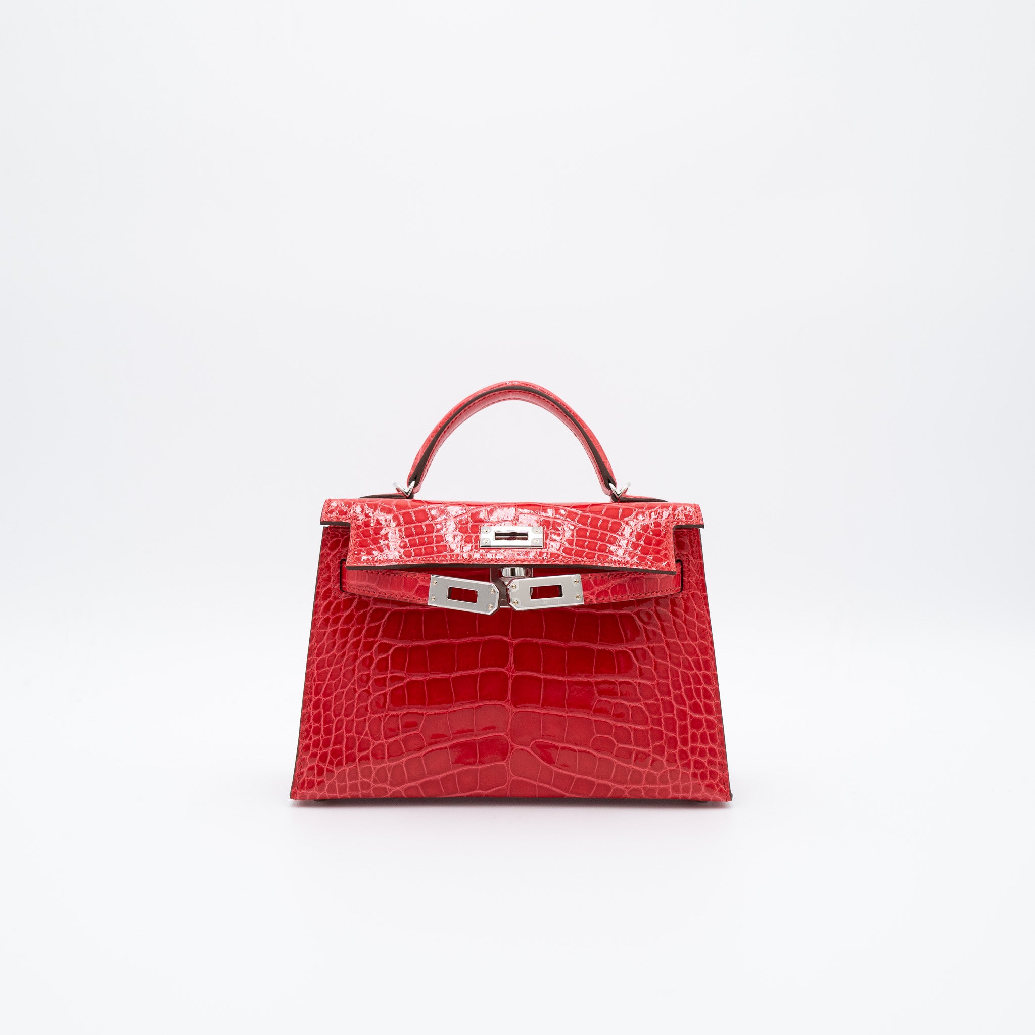 Hermès Kelly 20 Rouge De Coeur Porosus Crocodile Palladium Hardware