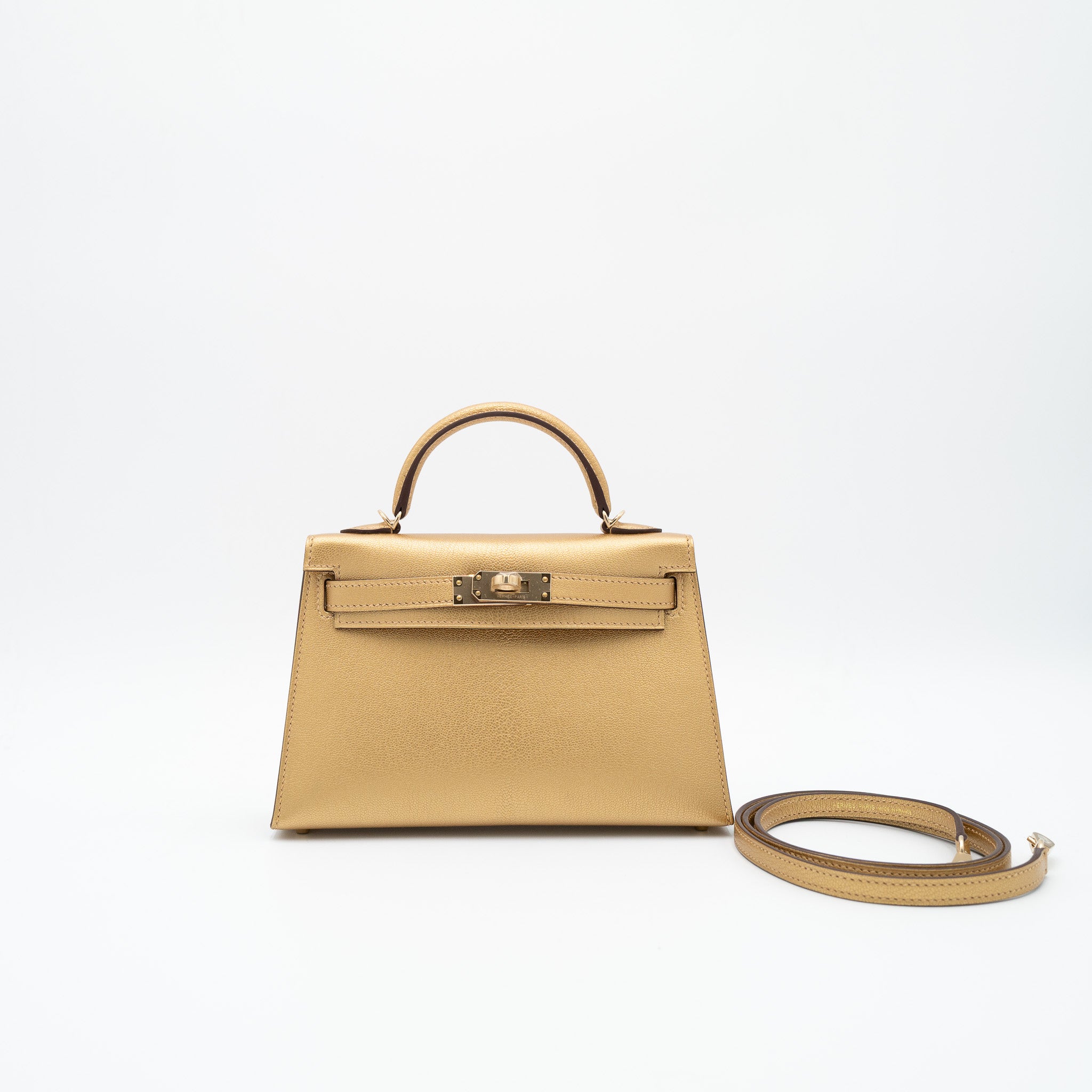 Hermès Kelly 20 Sellier in Dore Metallic Chevre Chamkilight with Gold Hardware