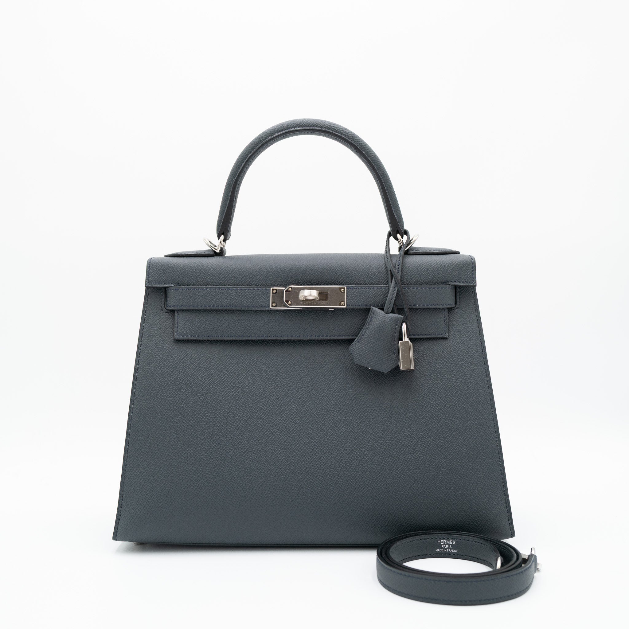 Authentic Hermès Kelly 28 Sellier Gris Misty Epsom Palladium Hardware