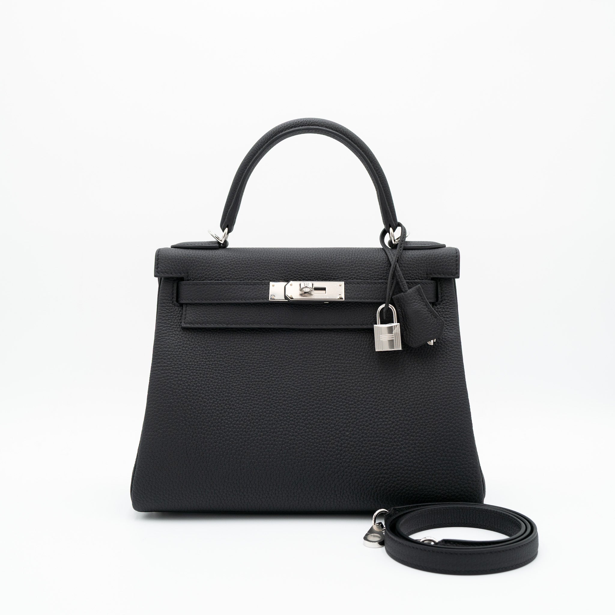 Authentic Hermès Kelly 28 Retourne Black Togo Palladium Hardware