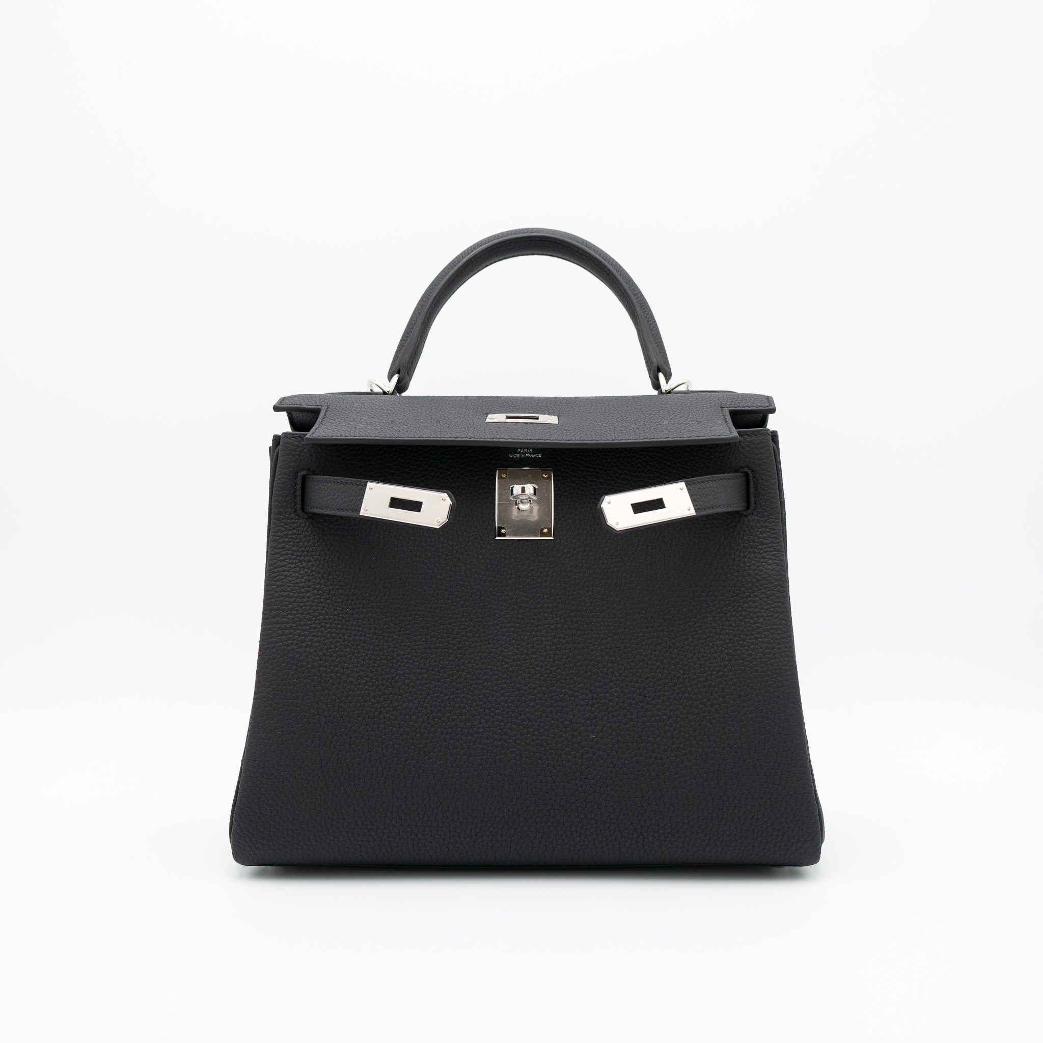 Authentic Hermès Kelly 28 Retourne Black Togo Palladium Hardware