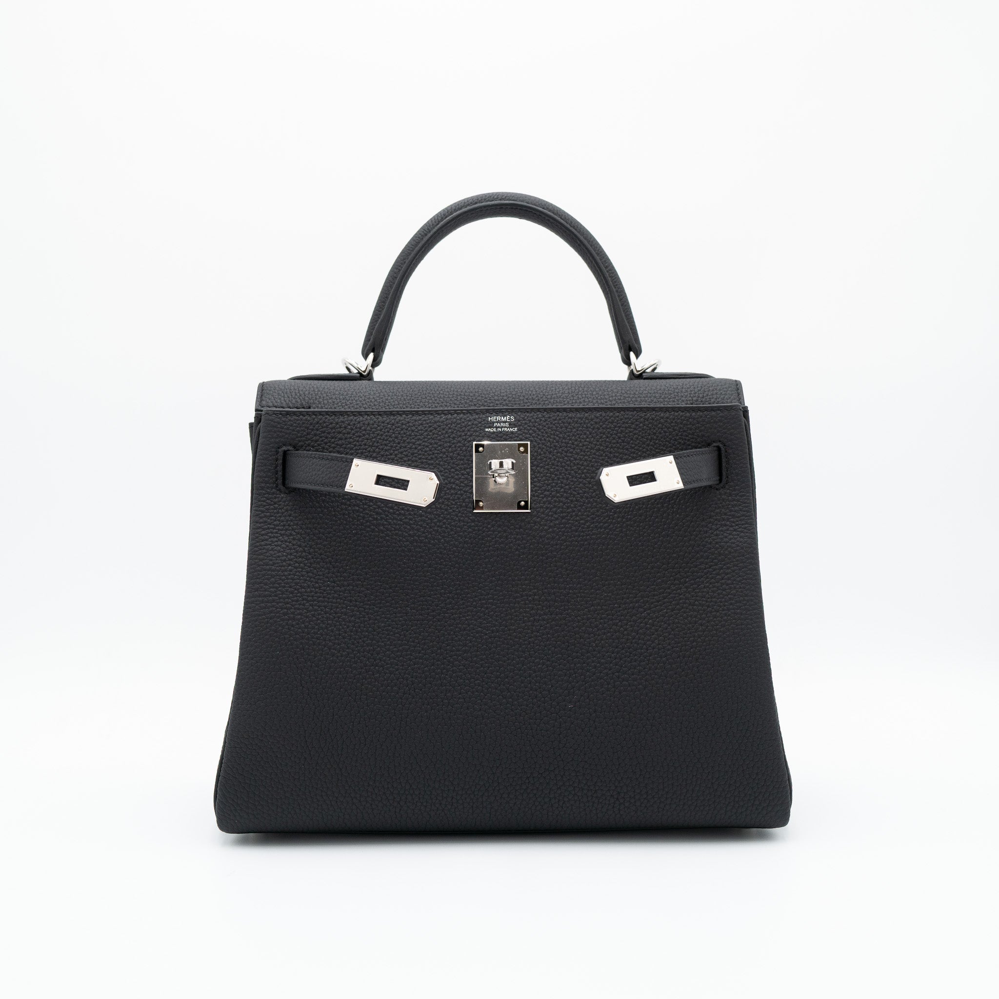 Authentic Hermès Kelly 28 Retourne Black Togo Palladium Hardware