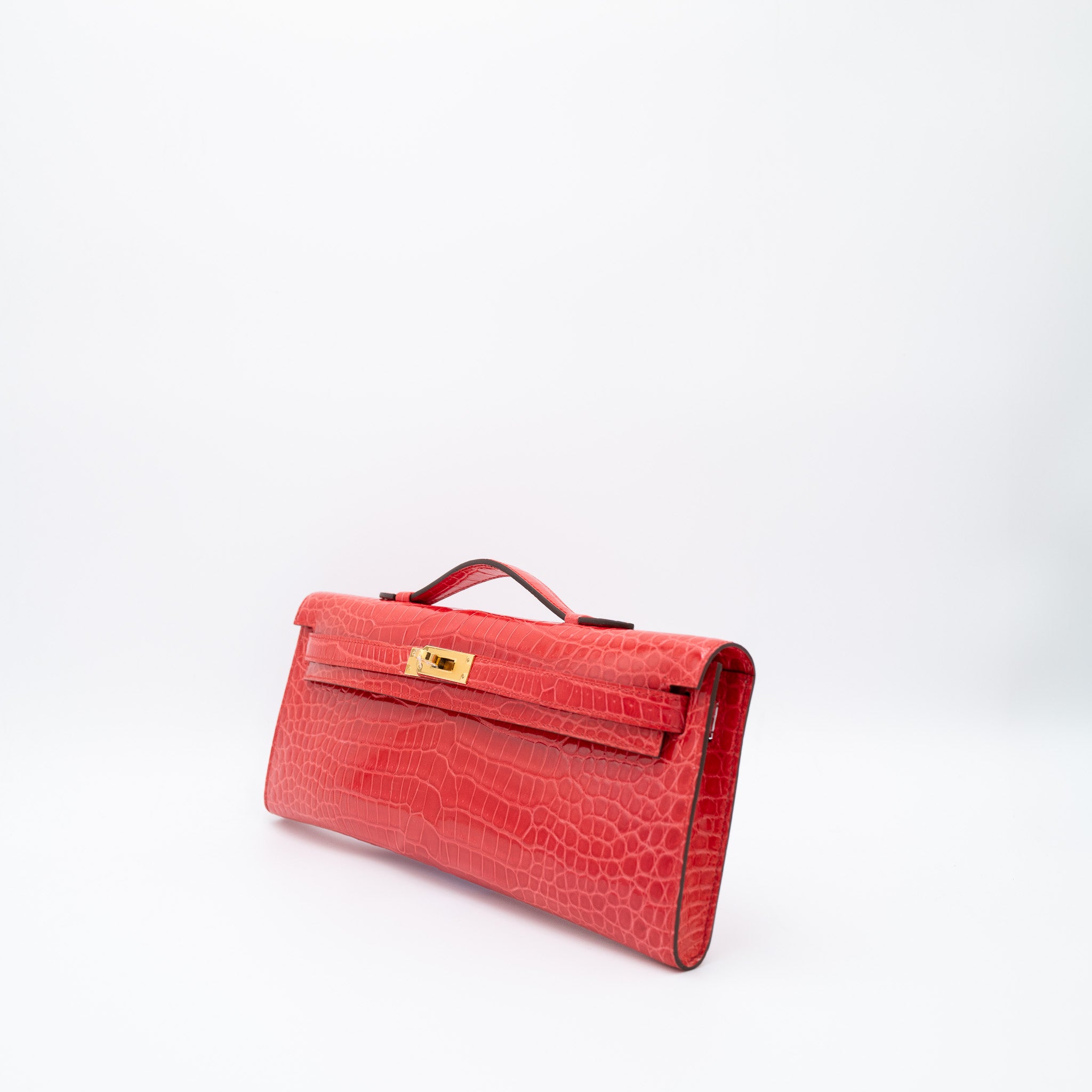 Hermès Kelly Cut Geranium Porosus Crocodile with Gold Hardware