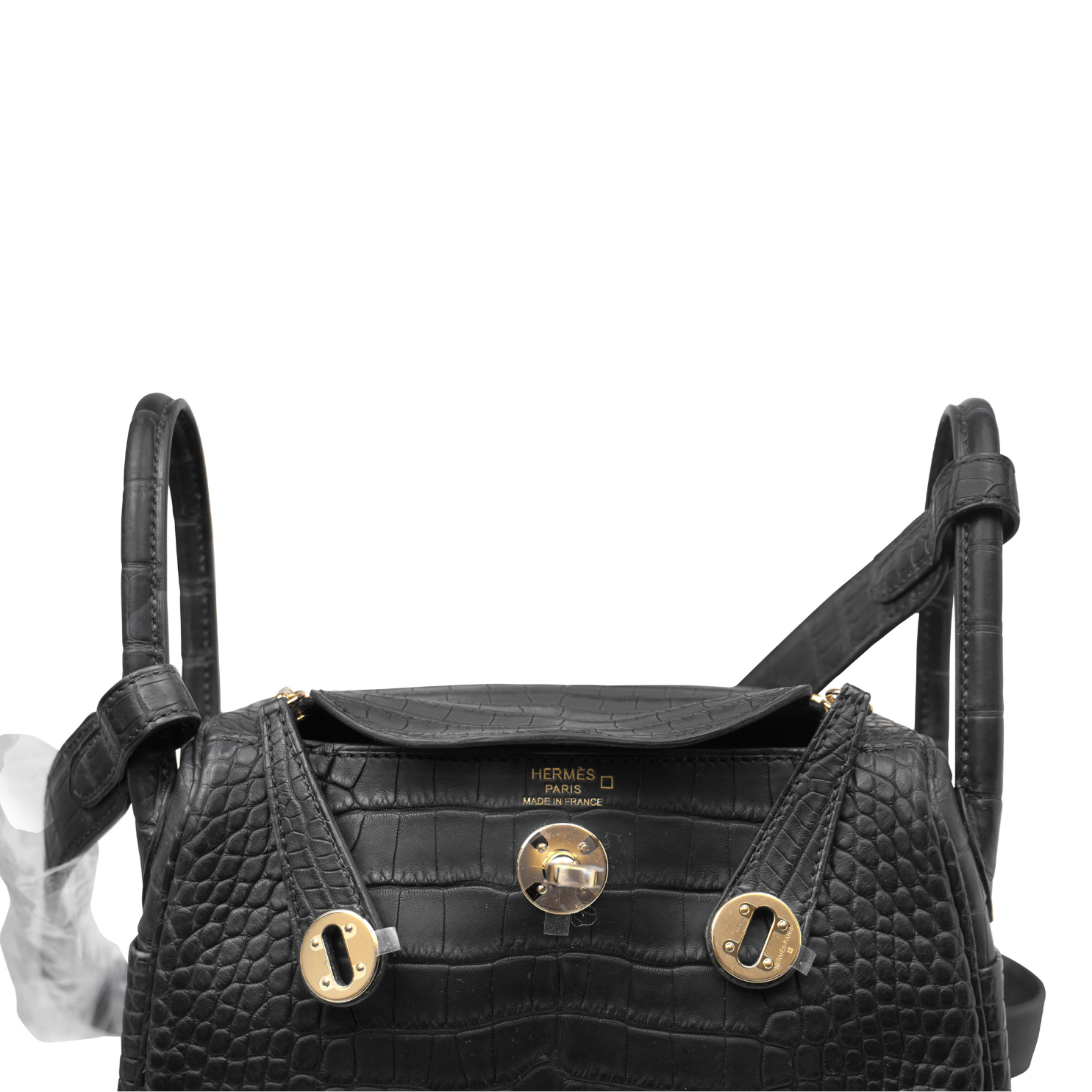 Hermès Mini Lindy Black Alligator Matt Gold