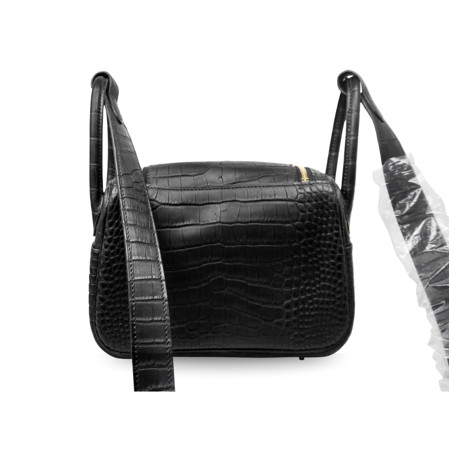 Hermès Mini Lindy Black Alligator Matt Gold
