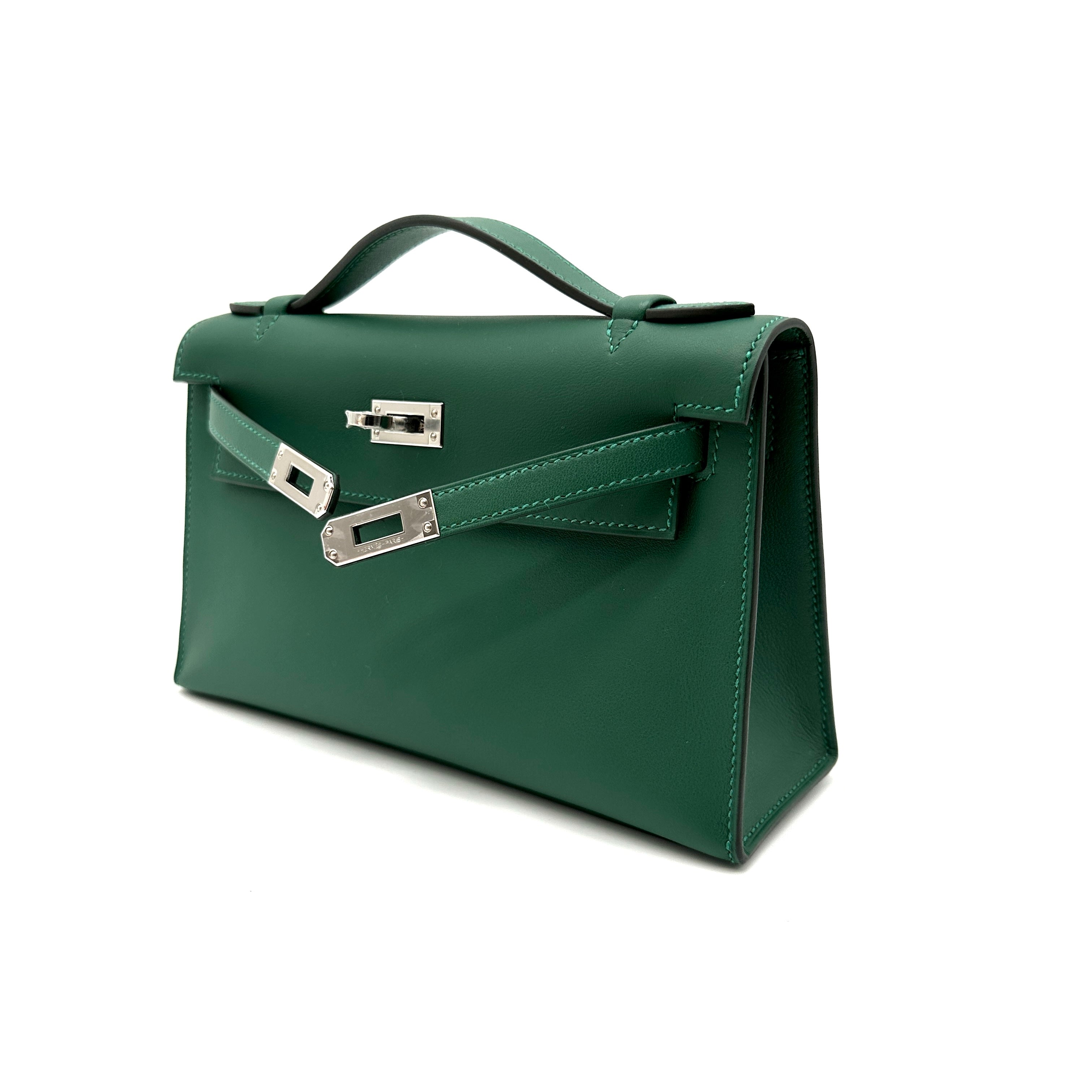 Hermès Kelly Pochette Vert Moyen Swift with Palladium Hardware