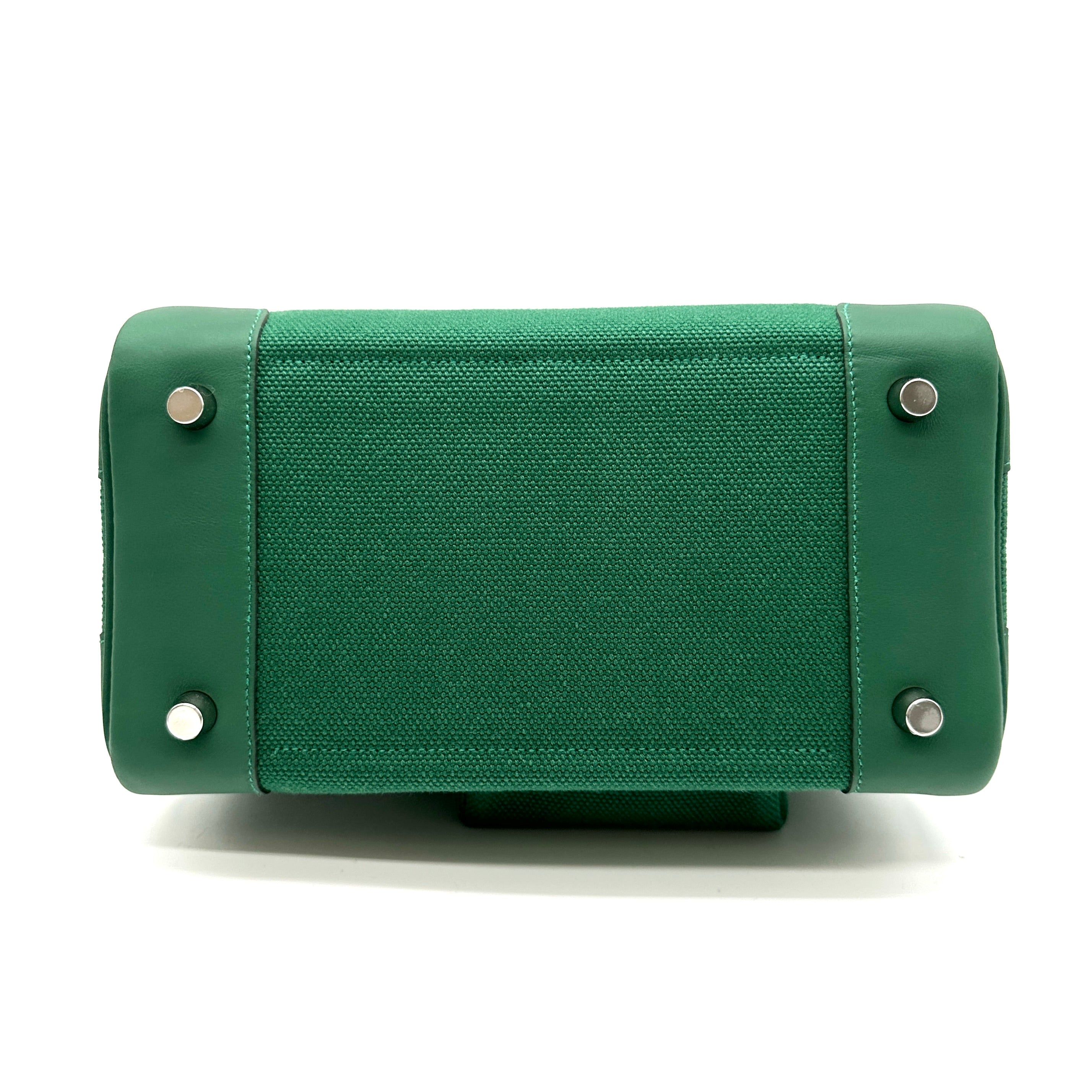 Hermès Birkin 25 Cargo Toile Goéland and Vert Moyen Veau Swift with Palladium Hardware