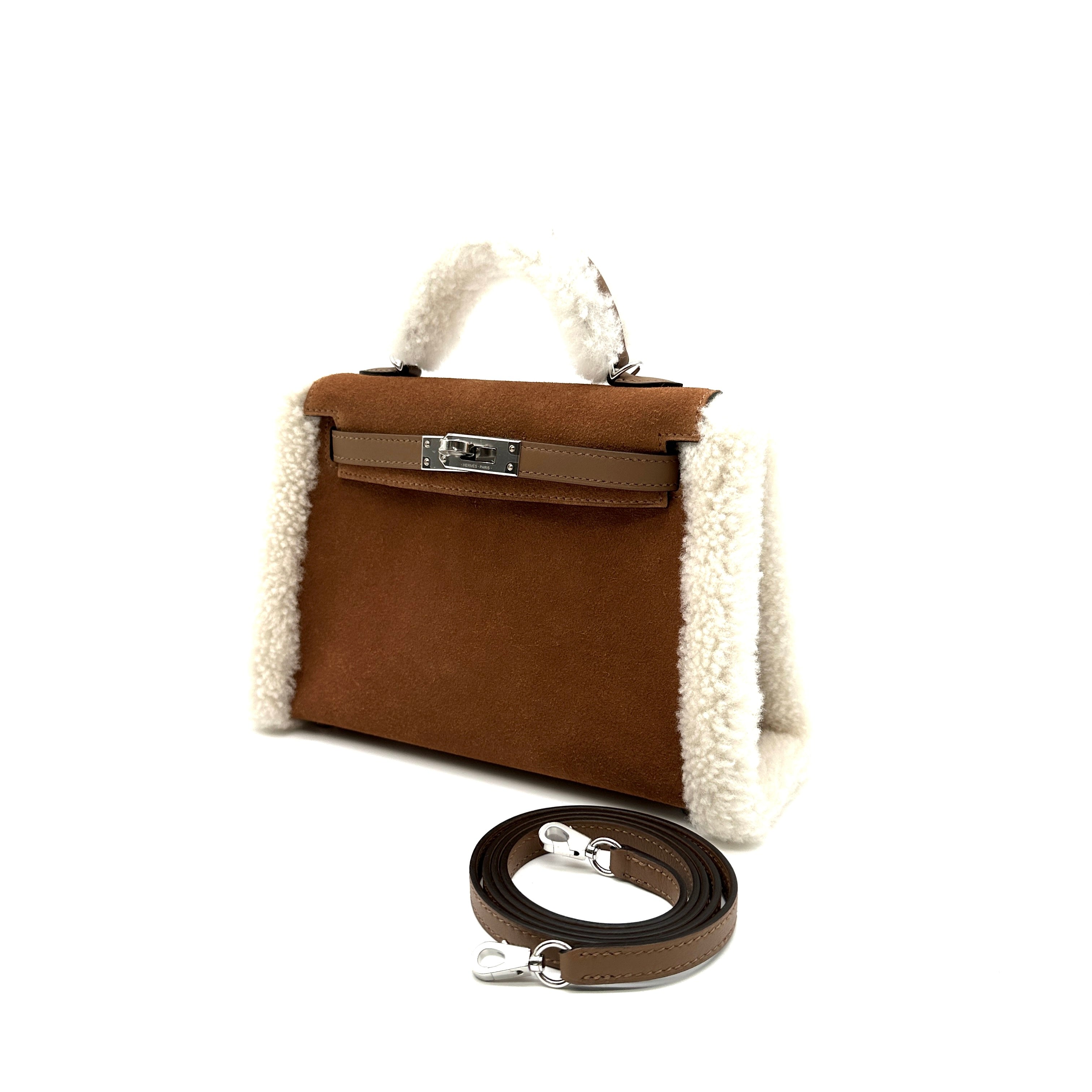 Authentic Hermès Kelly 20 Sellier Teddy Shearling Gold Palladium Hardware
