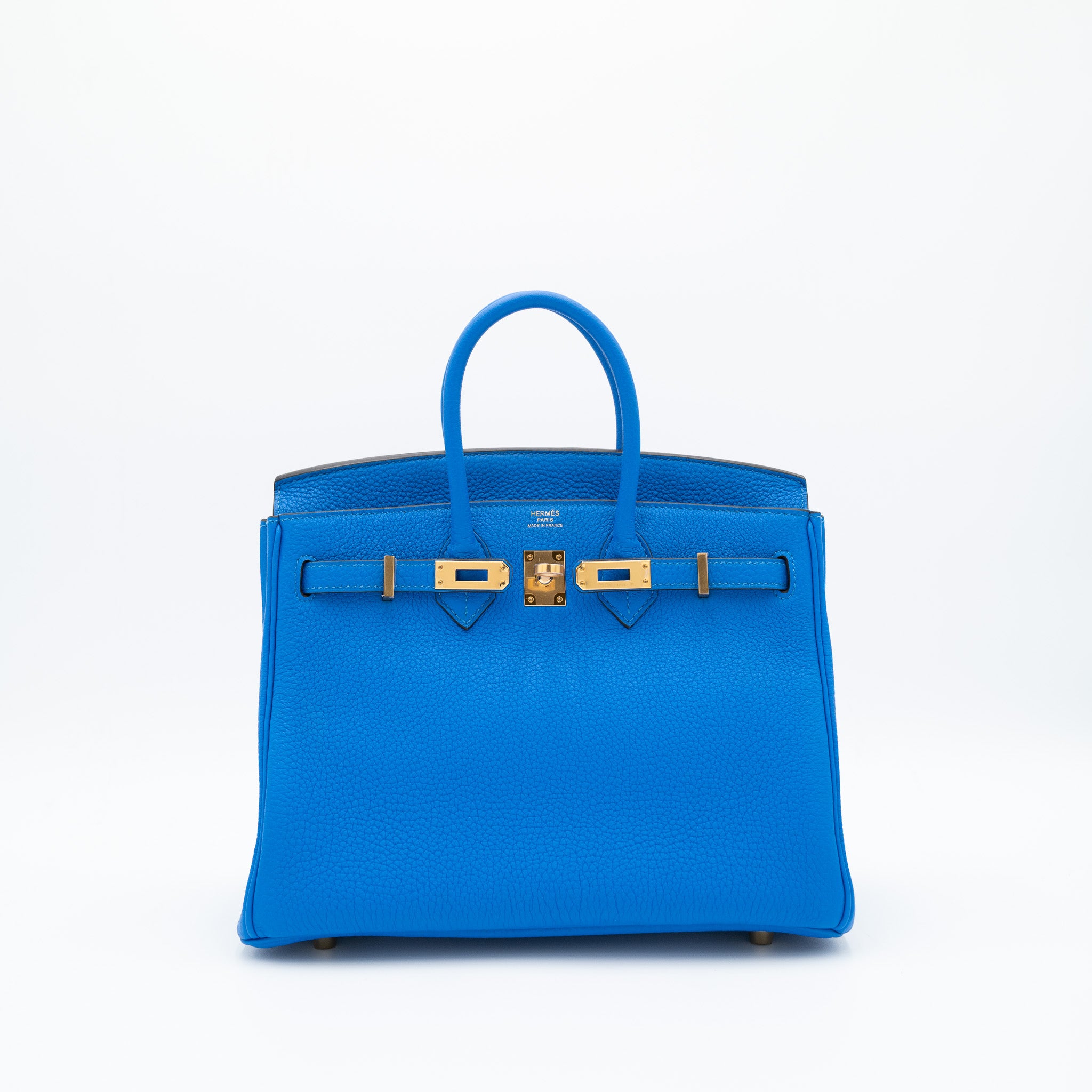 Authentic Hermès Birkin 25 Retourne Bleu Hydra Togo Gold Hardware