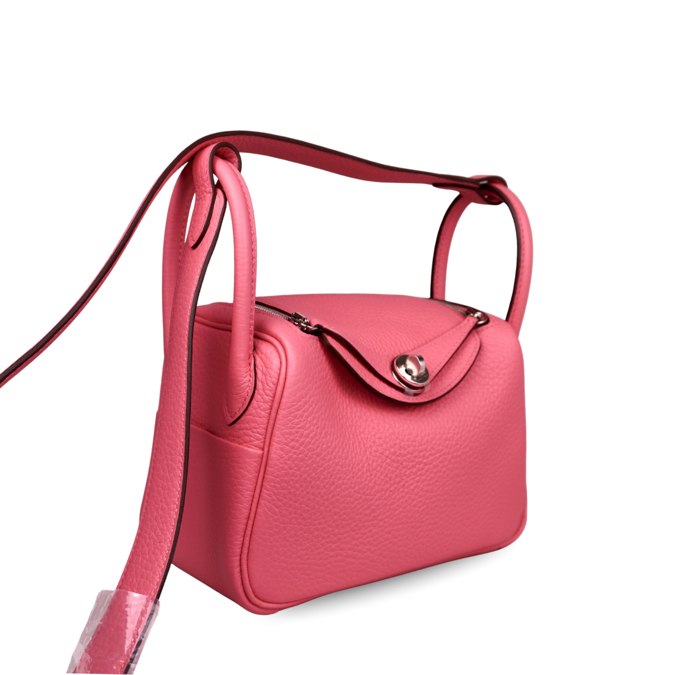 Hermès Mini Lindy Rose Azalea Taurillon Clemence Palladium