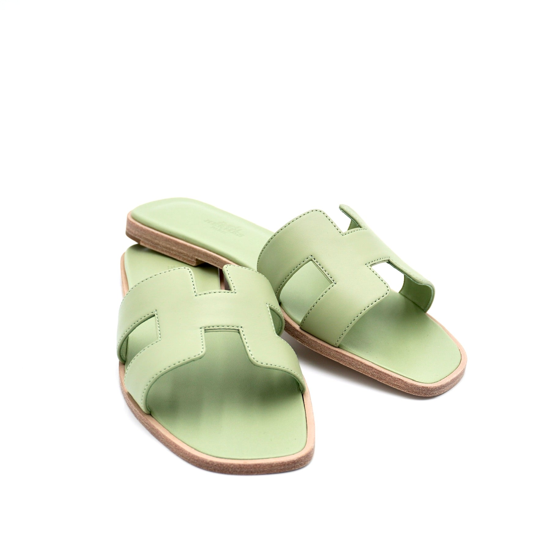 Hermès Oran Sandals Ocean Green Swift Leather