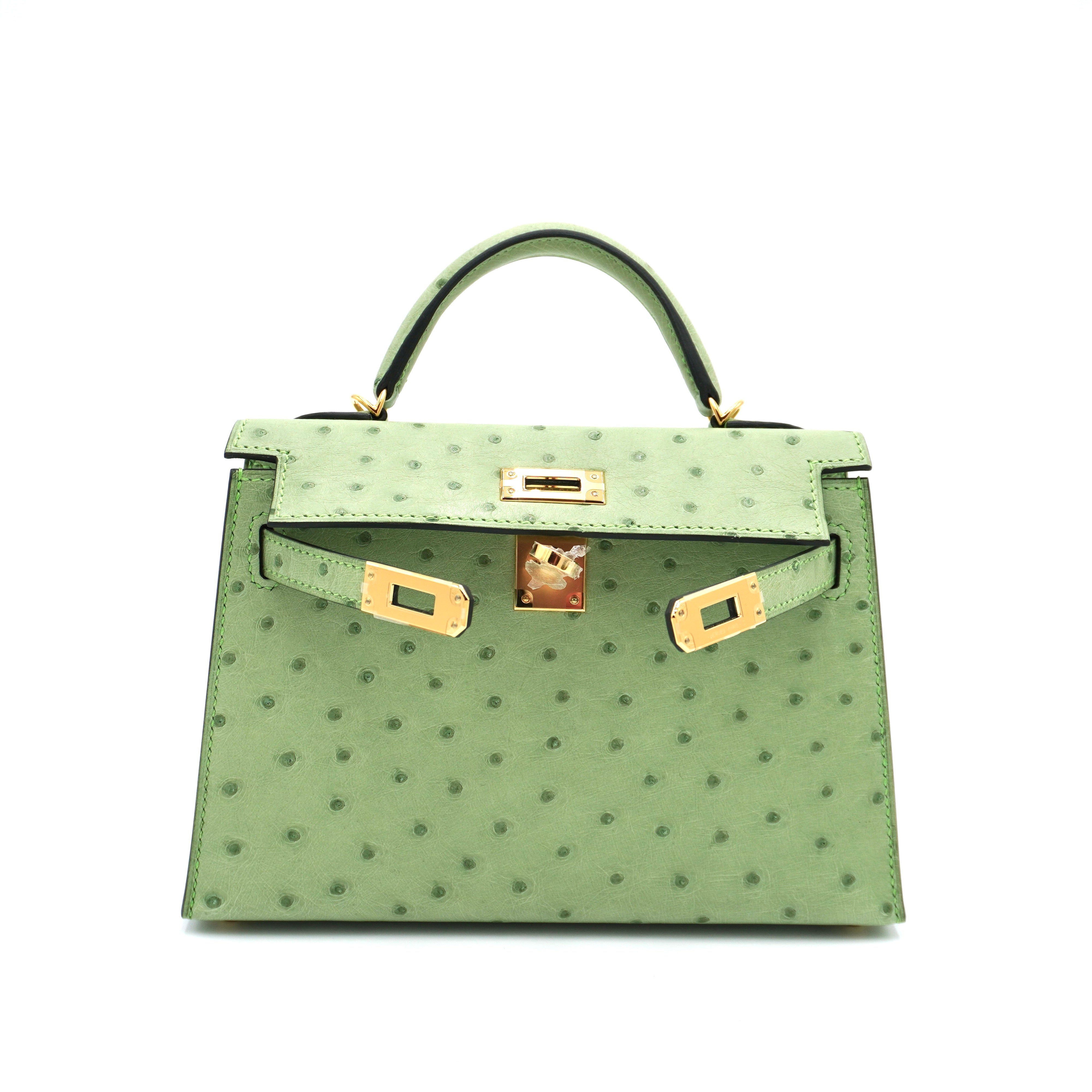 Hermès Mini Kelly II 20 Vert Criquet Ostrich Gold