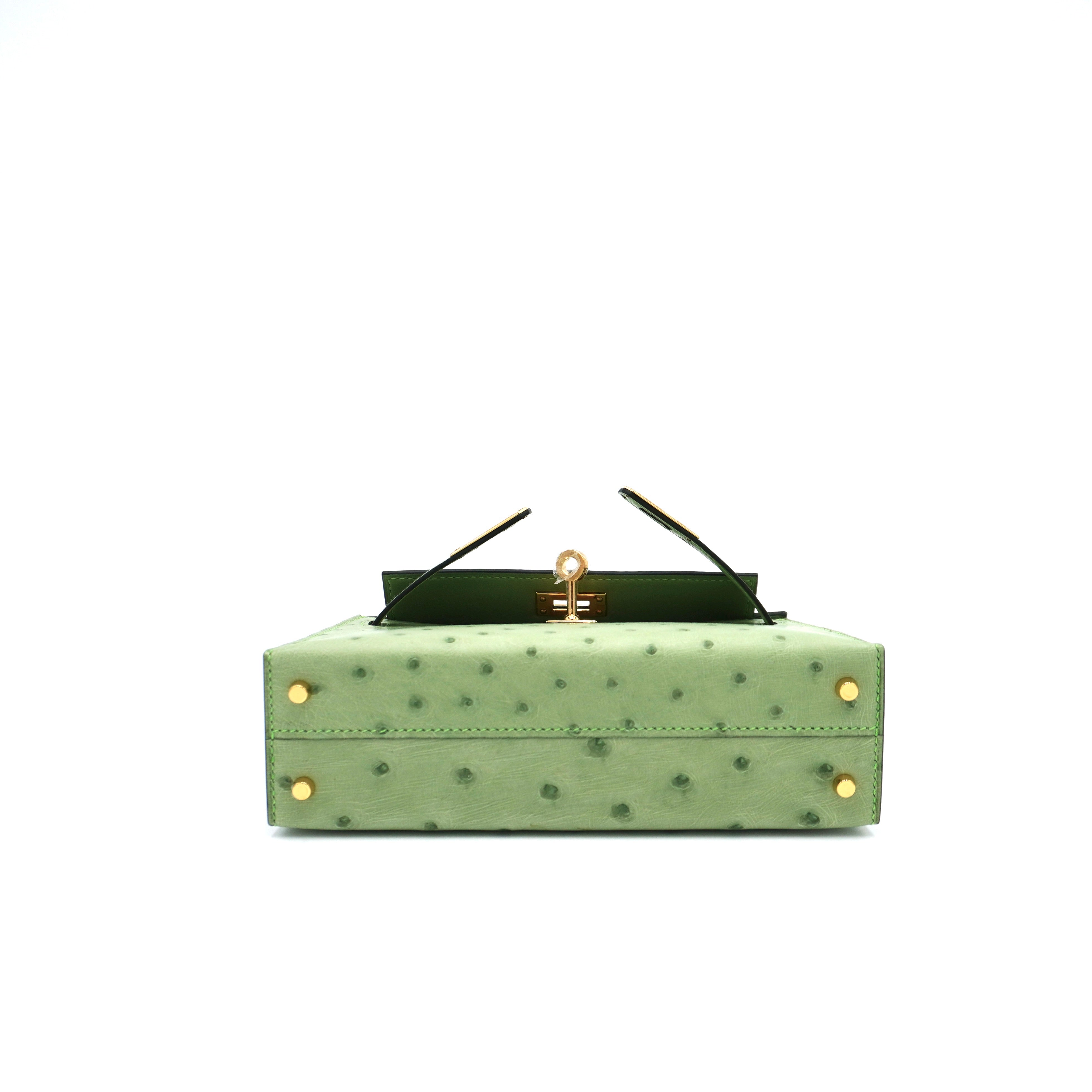 Hermès Mini Kelly II 20 Vert Criquet Ostrich Gold