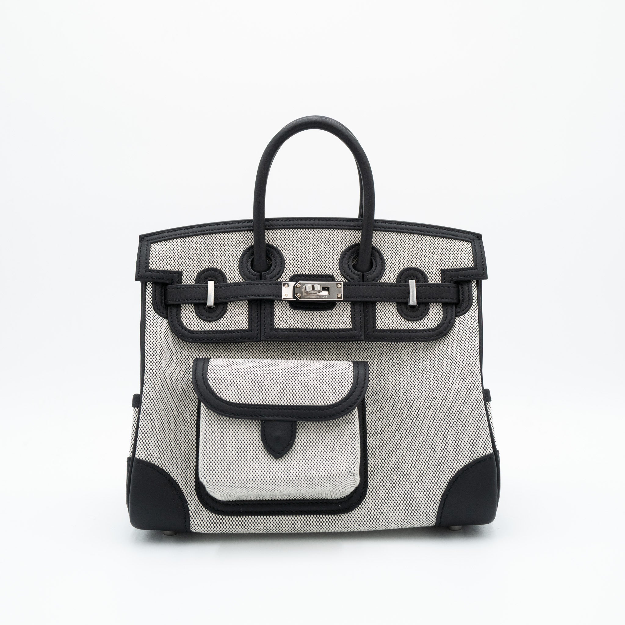 Hermès Birkin 25 Black PHW 'Panda' Swift / Toile Groenland