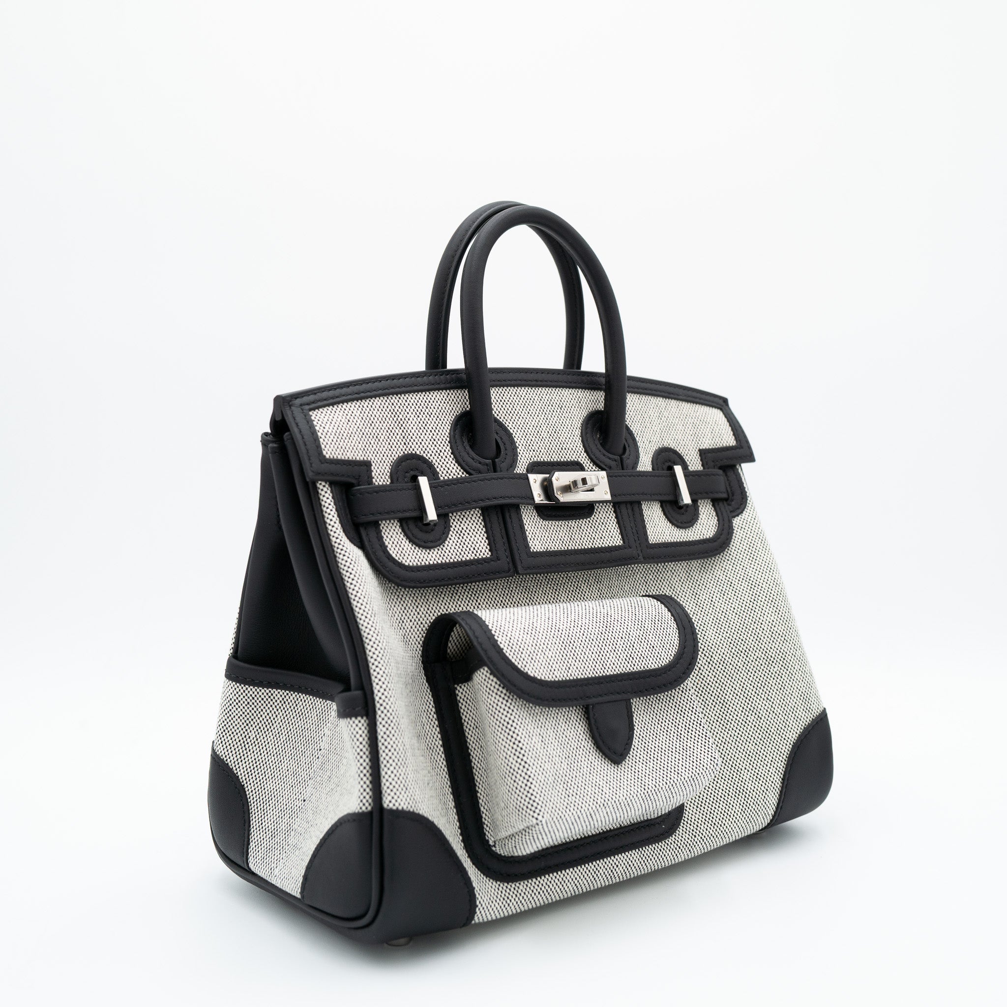 Hermès Birkin 25 Black PHW 'Panda' Swift / Toile Groenland