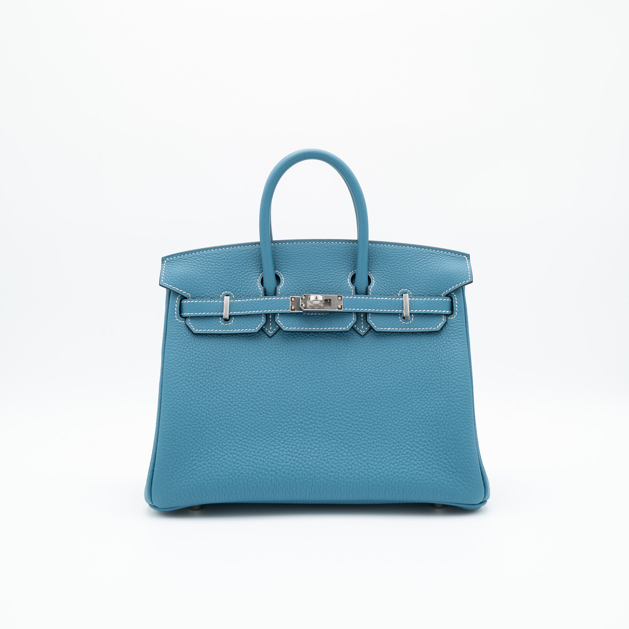 Authentic Hermès Birkin 25 Retourne Bleu Jean Togo Palladium Hardware