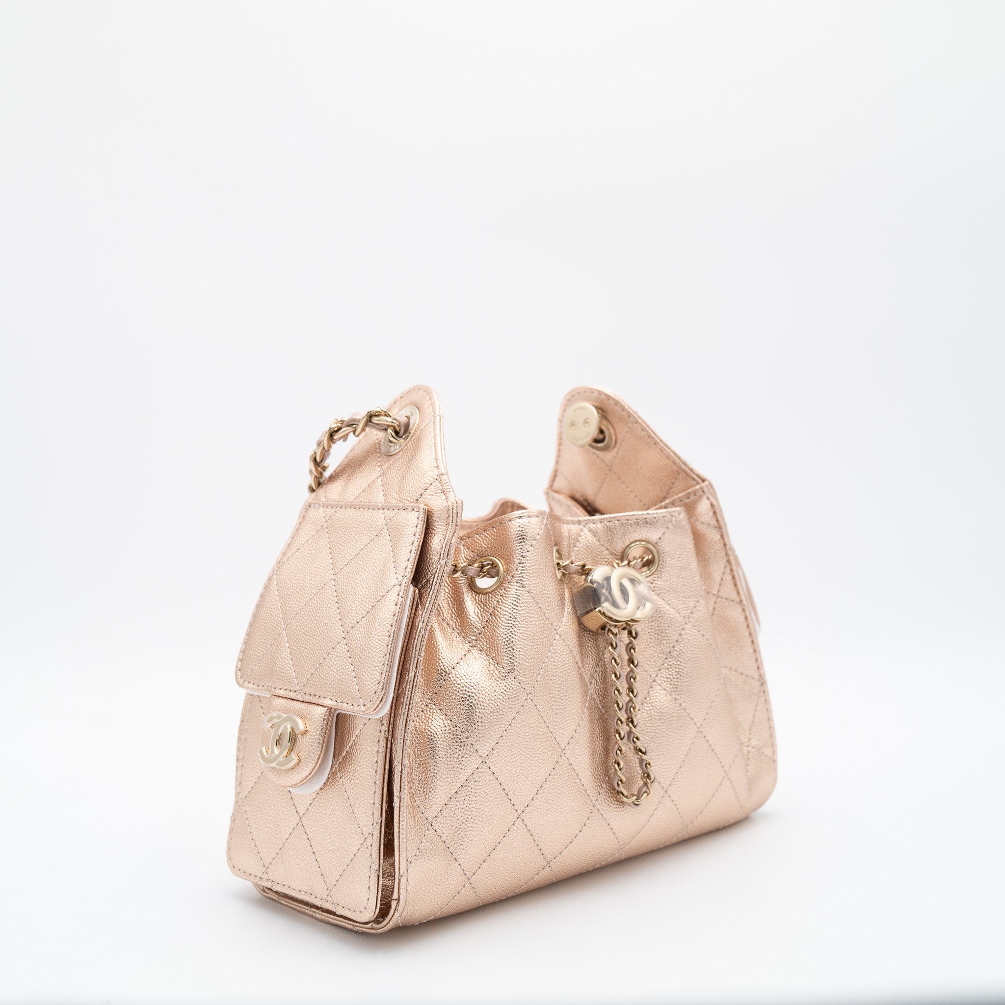 Chanel Small Hobo Bag in Metallic Gold Grained Calfskin