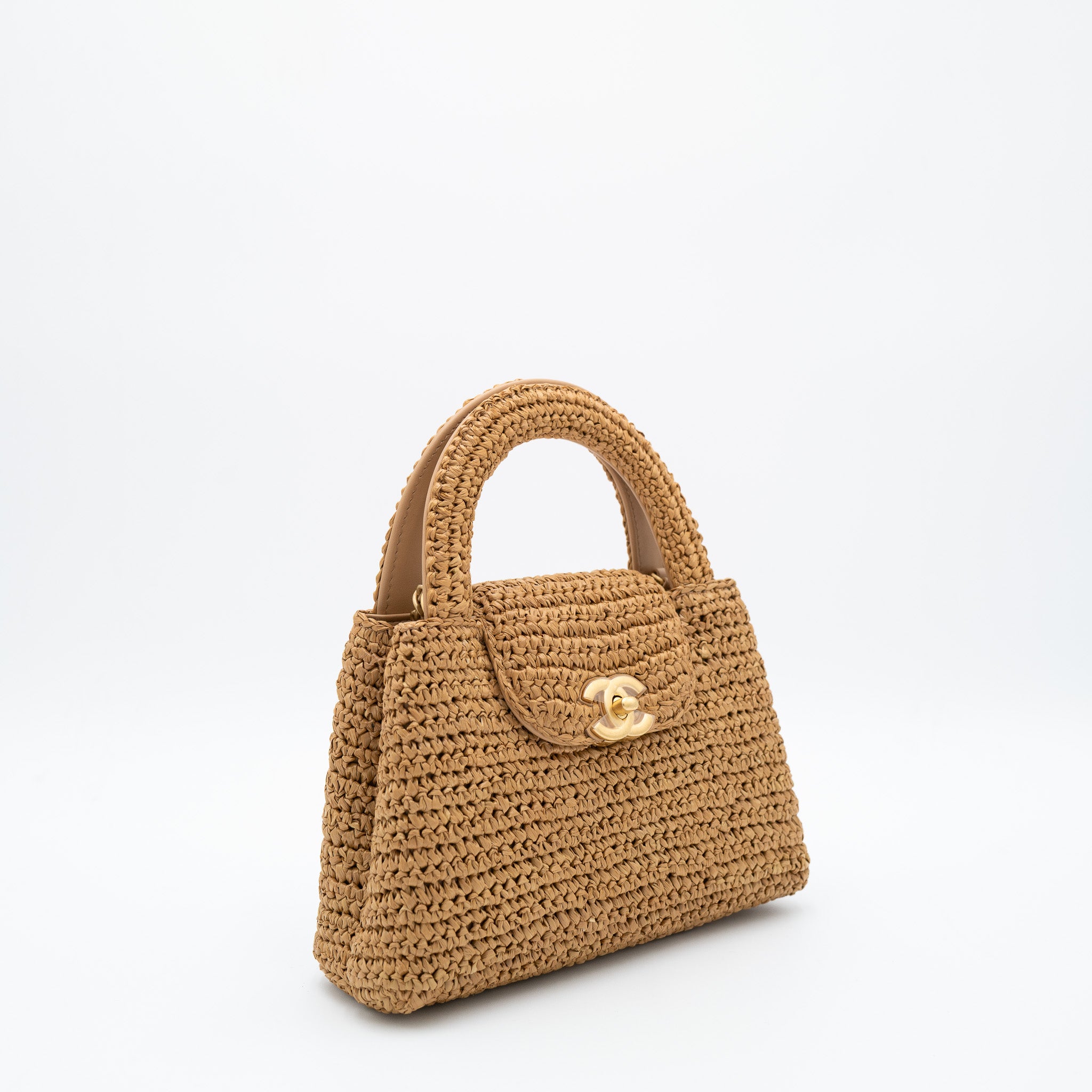 Chanel Mini Shopping Tote in Raffia with Gold Hardware
