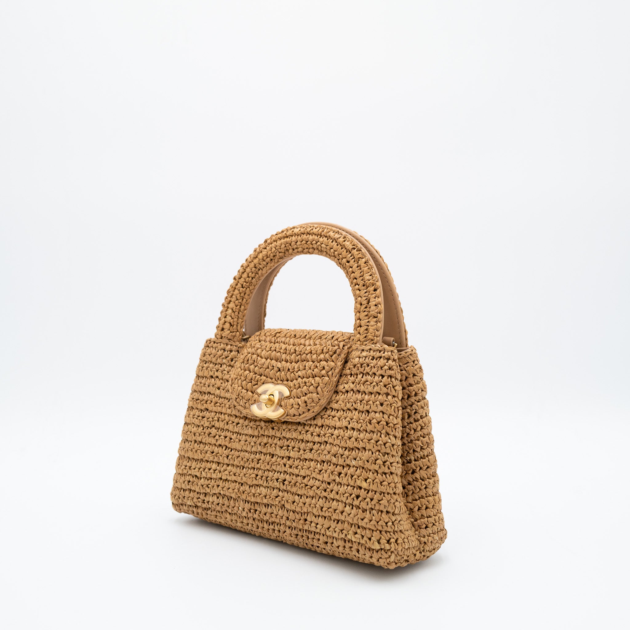 Chanel Mini Shopping Tote in Raffia with Gold Hardware