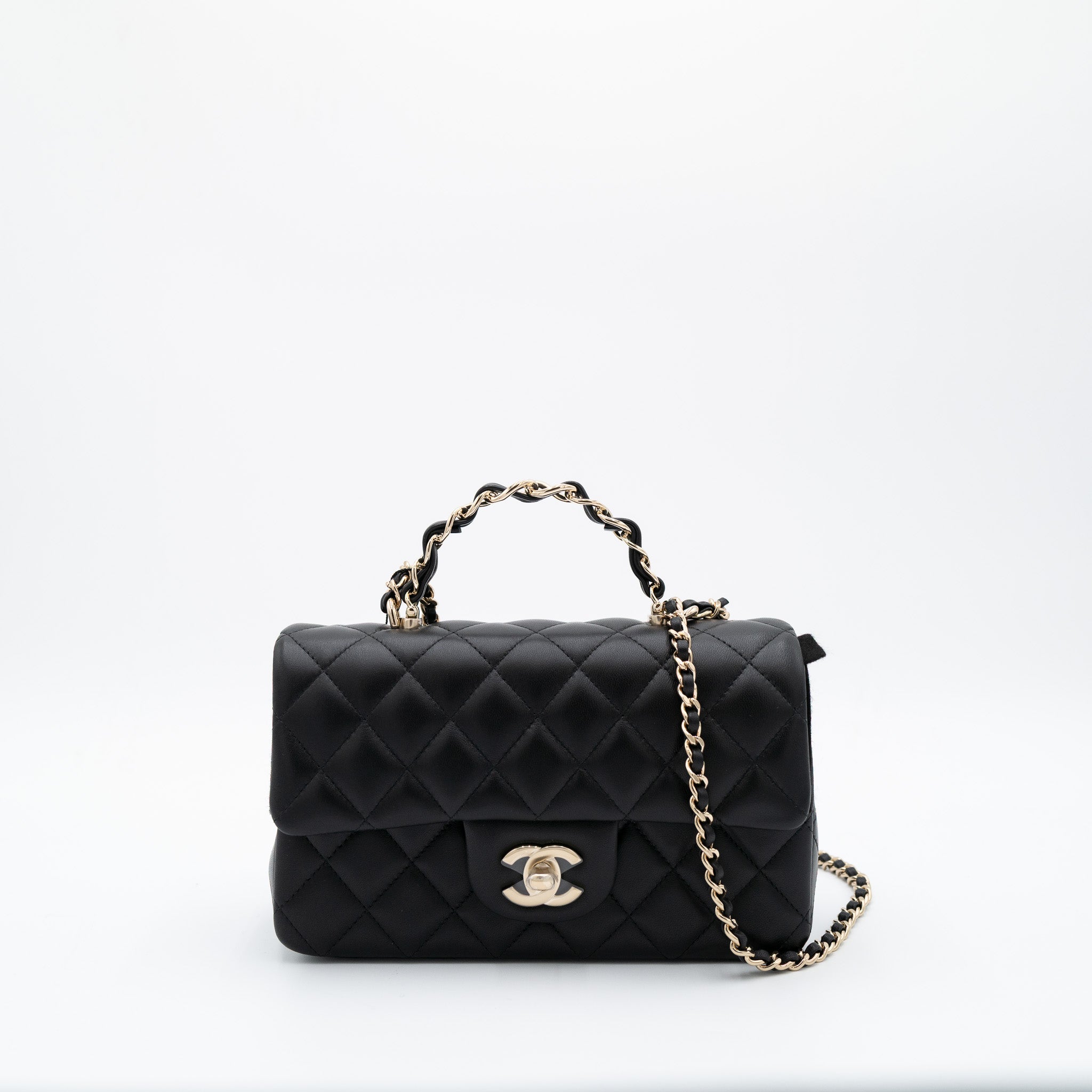 Chanel Lambskin Quilted Mini Top Handle Rectangular Flap Bag