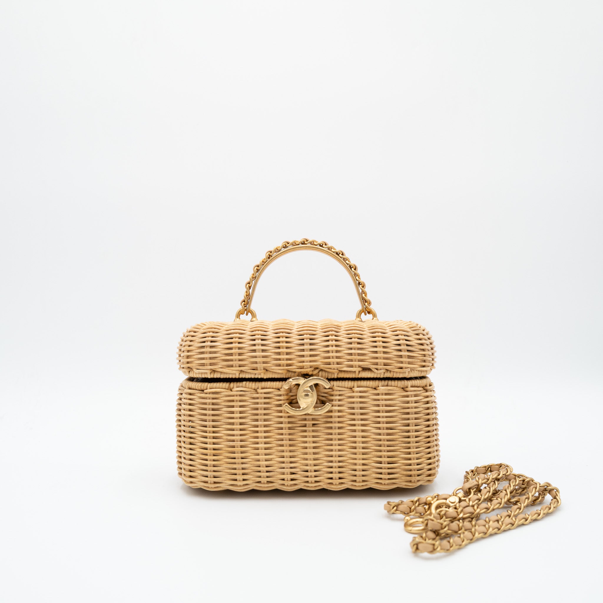 Chanel Vanity Case in Rattan with Gold Hardware