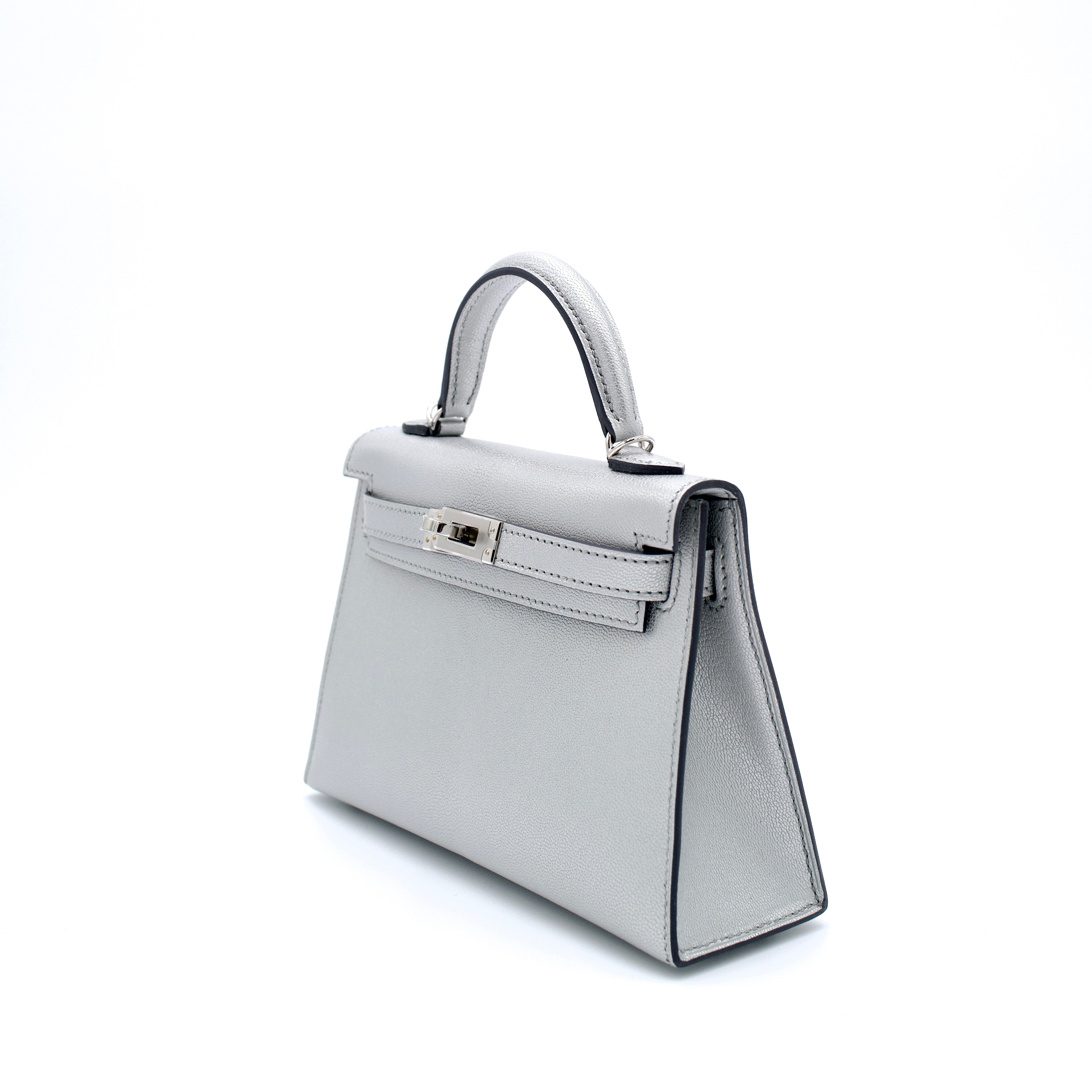 Hermès Mini Kelly II 20 Argente Chevre with Palladium Hardware