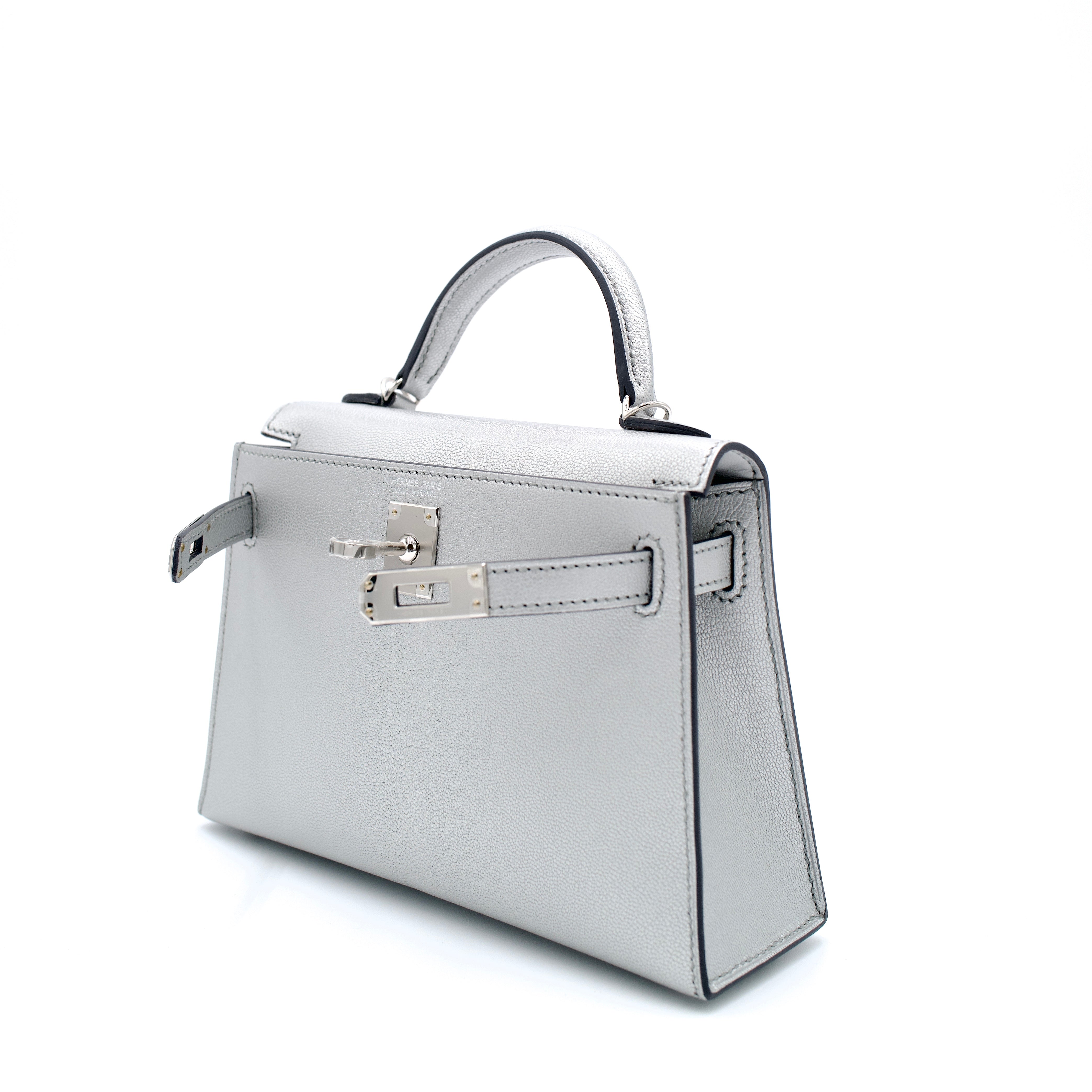 Hermès Mini Kelly II 20 Argente Chevre with Palladium Hardware