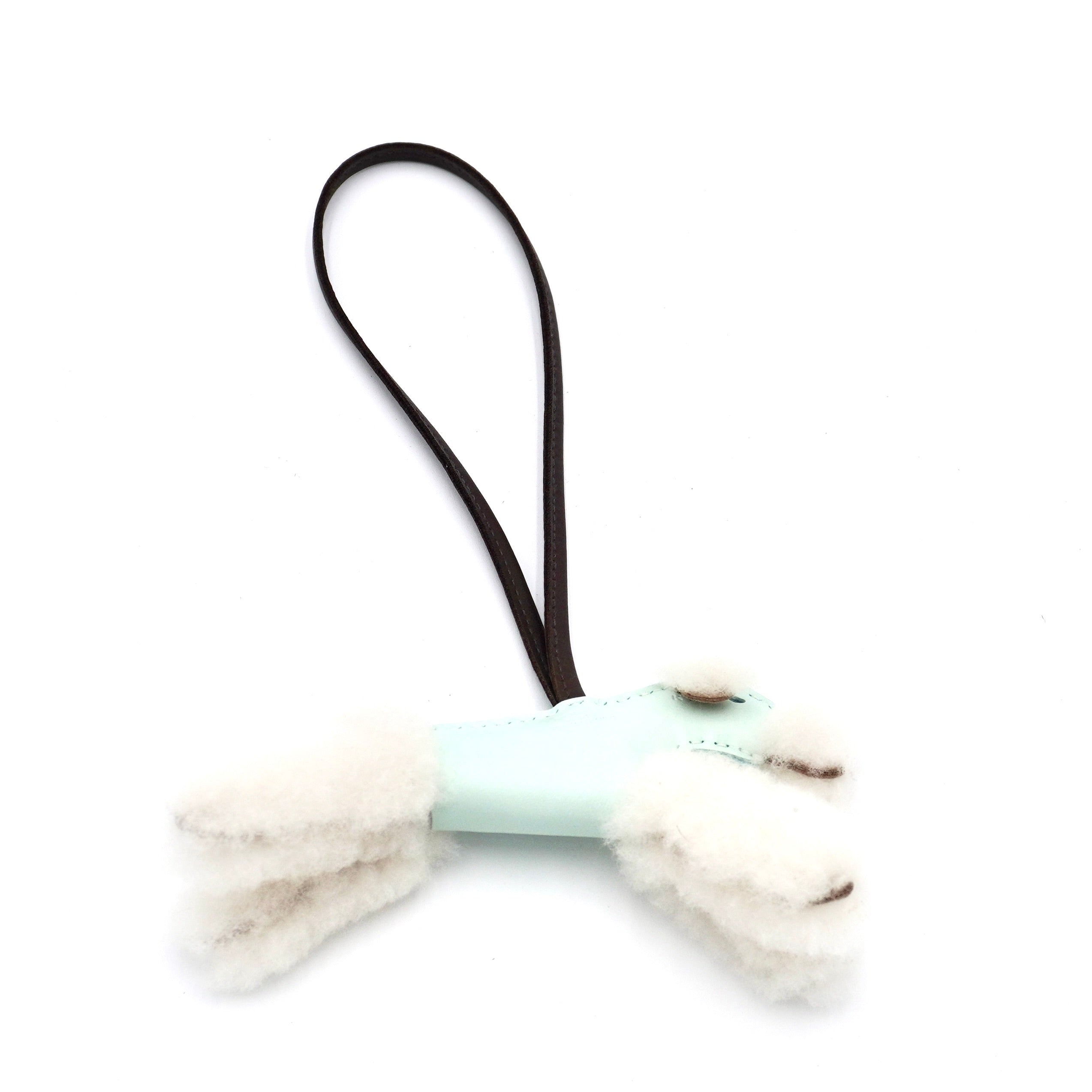 Hermès Budy Fox Terrier Charm in Écru, Vert Peppermint, Chocolate Merinos Wool & Milo Lambskin