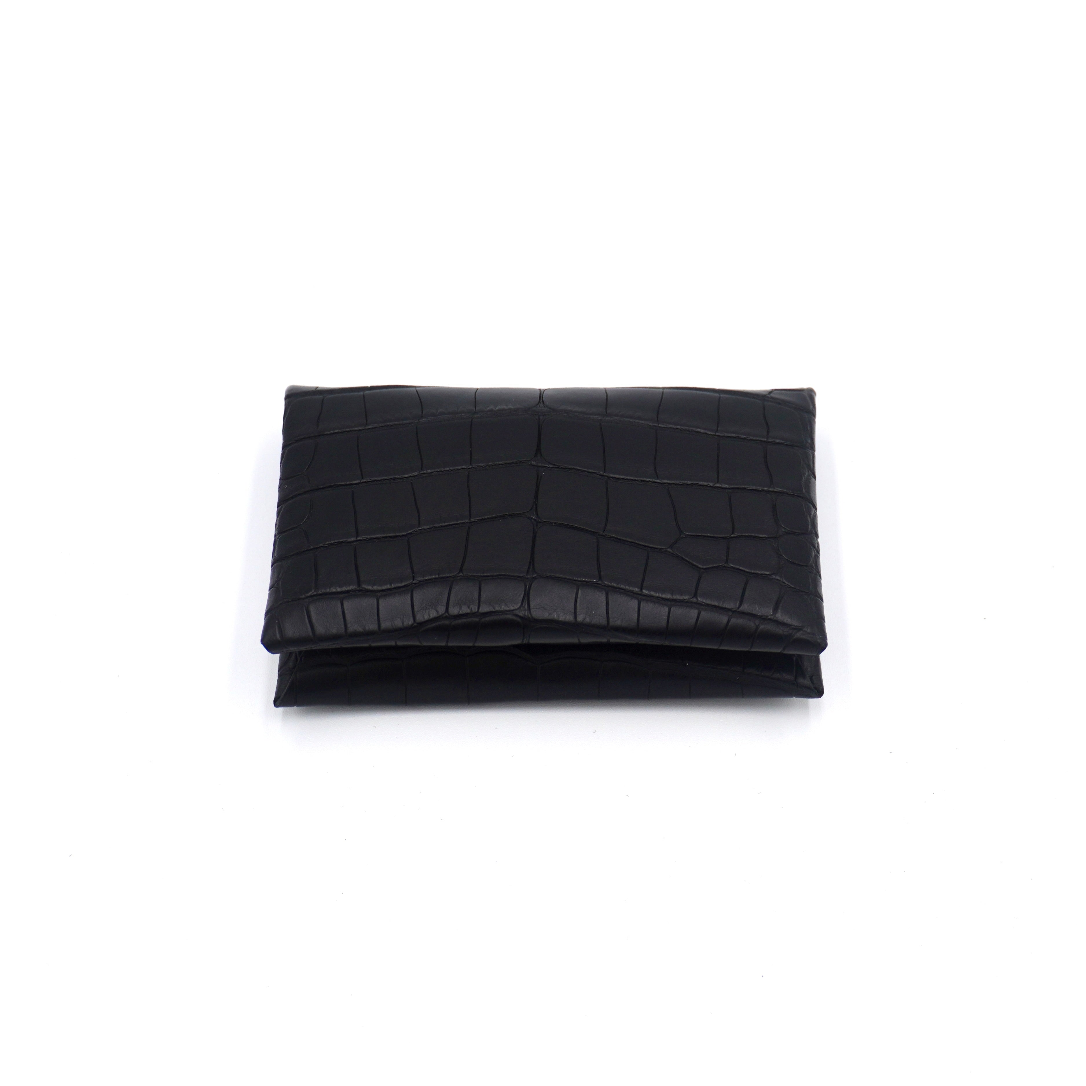 Hermès Calvi Card Case Black Matte Alligator