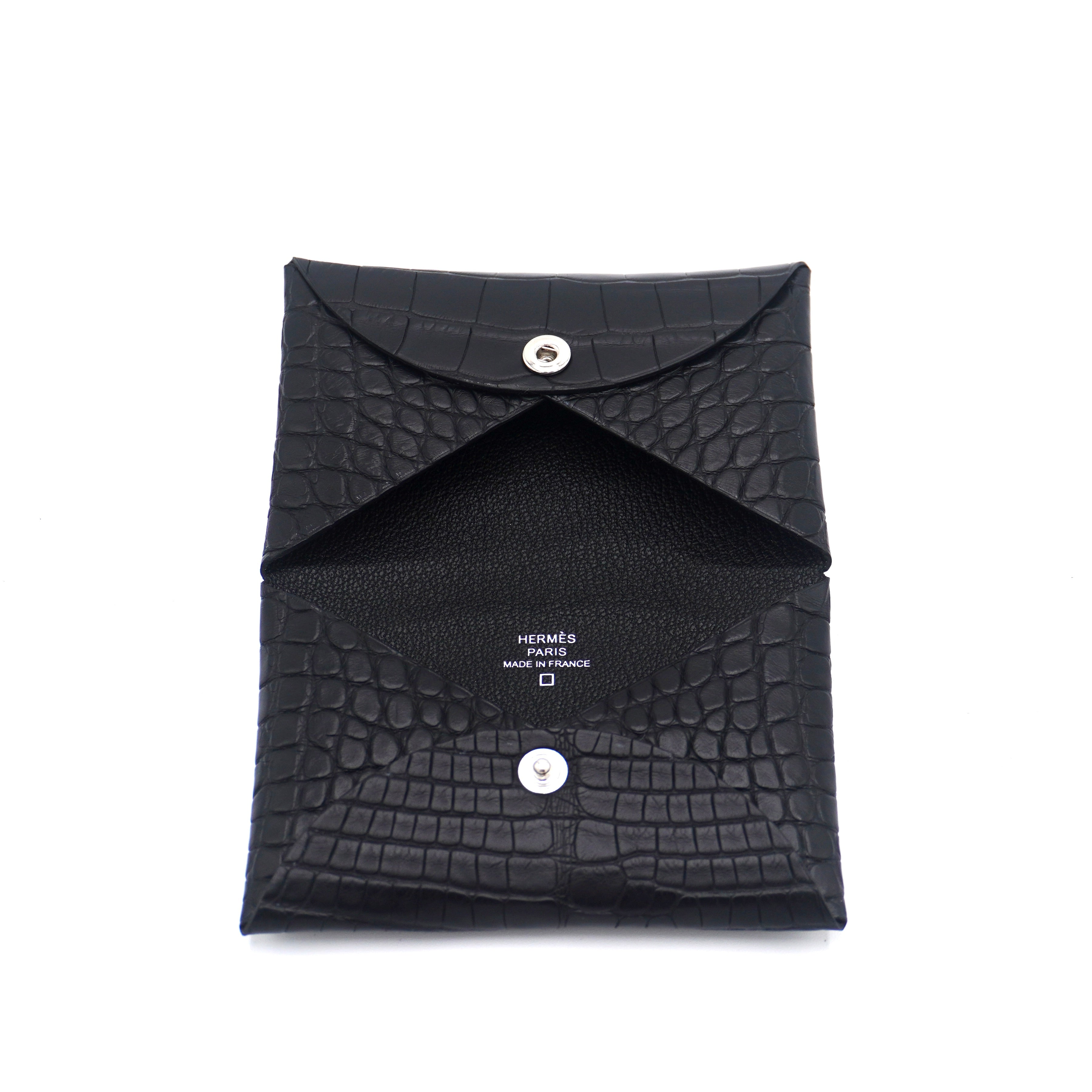 Hermès Calvi Card Case Black Matte Alligator